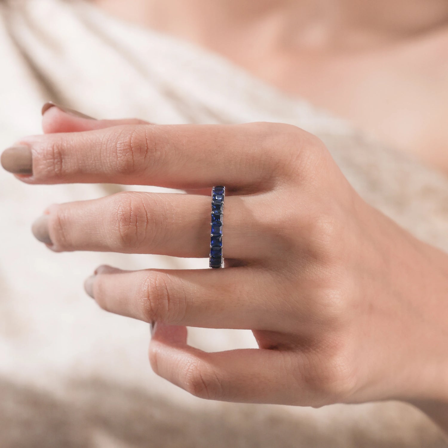 1.68 CT Princess Natural Sapphire Eternity Ring