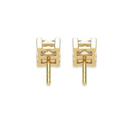 This yellow gold Classic Princess Diamond Earrings made with a princess-cut diamonds set in a four v-prong setting in back view