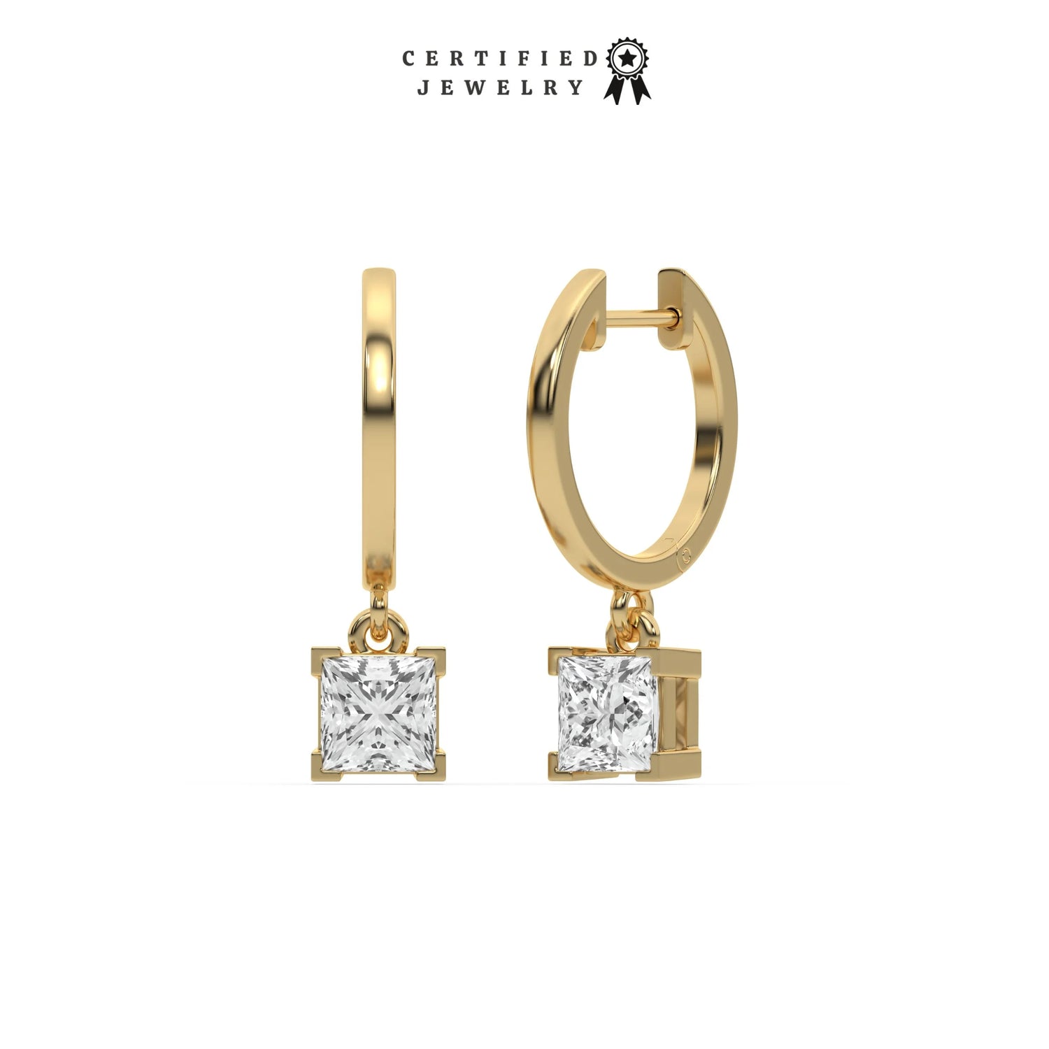 0.20 CT Lab Diamond Princess Dangling Hoop Earrings