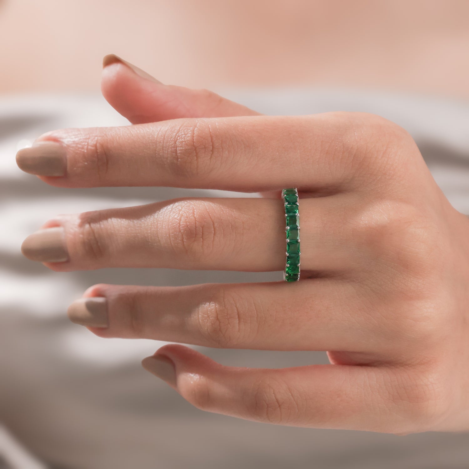 2.52 CT Princess Lab Emerald Half Eternity Ring