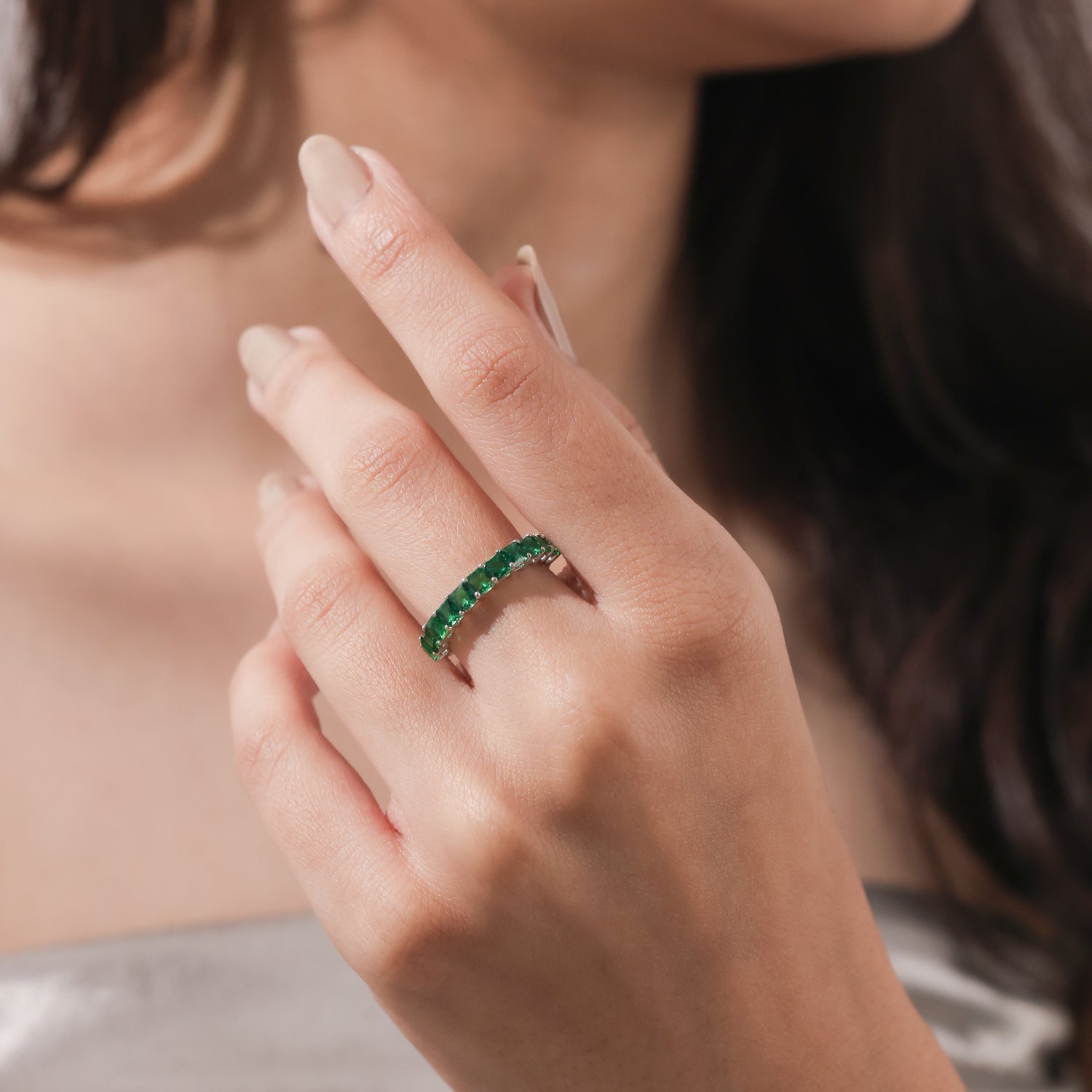 2.25 CT Princess Natural Emerald Eternity Ring