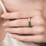 Princess Diamond 10K Gold Emerald Gemstone Full Eternity Ring
