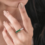 14K White Gold Princess Diamond Half Emerald Gemstone Full Eternity Ring