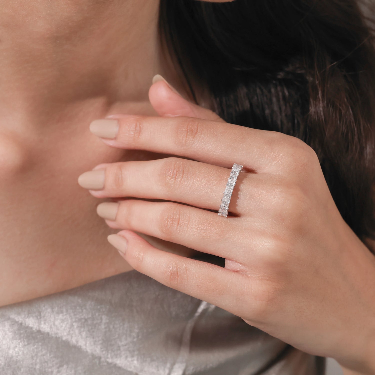 1.21 CT Princess Lab Grown Diamond Half Eternity Ring