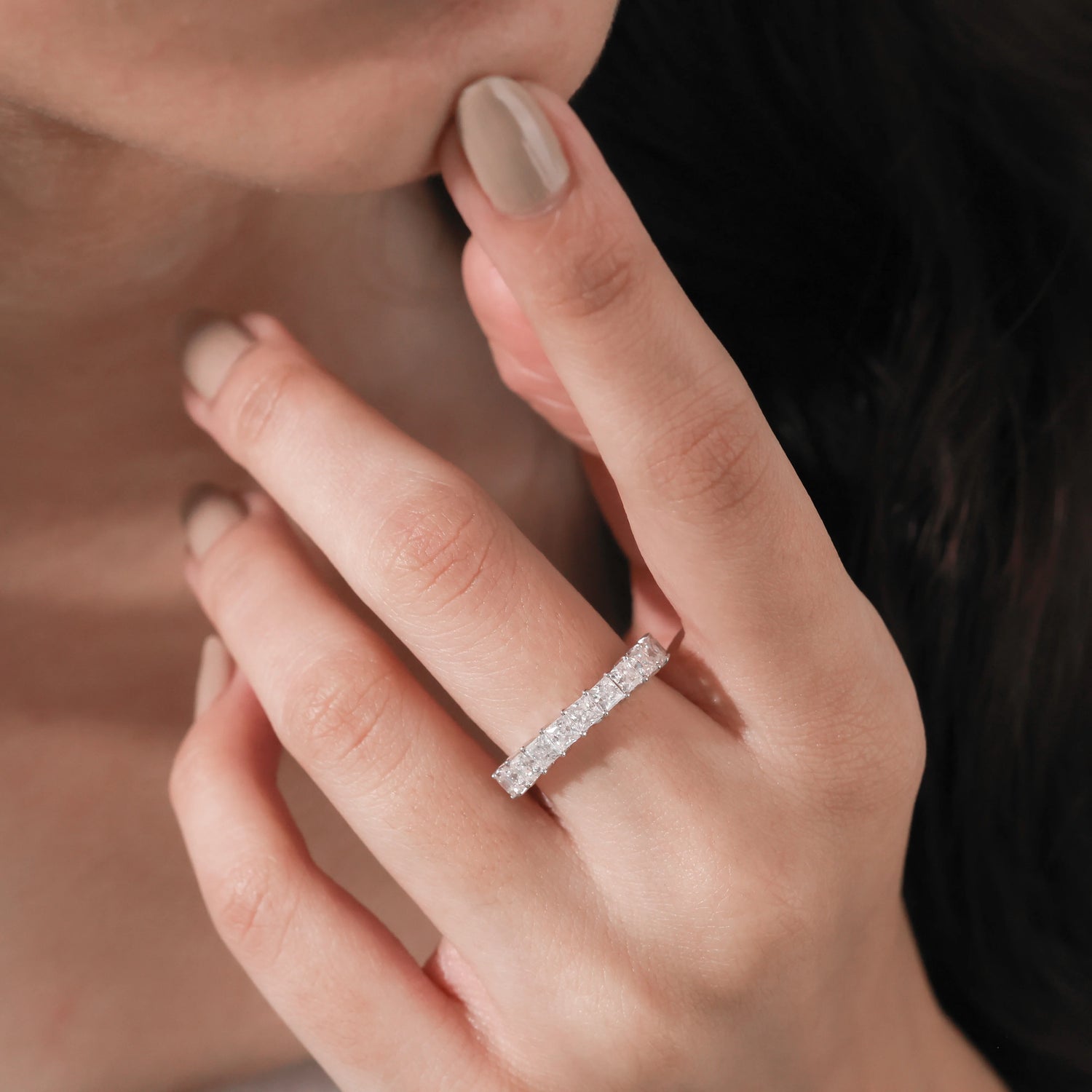 2.52 CT Princess Natural Diamond Half Eternity Ring