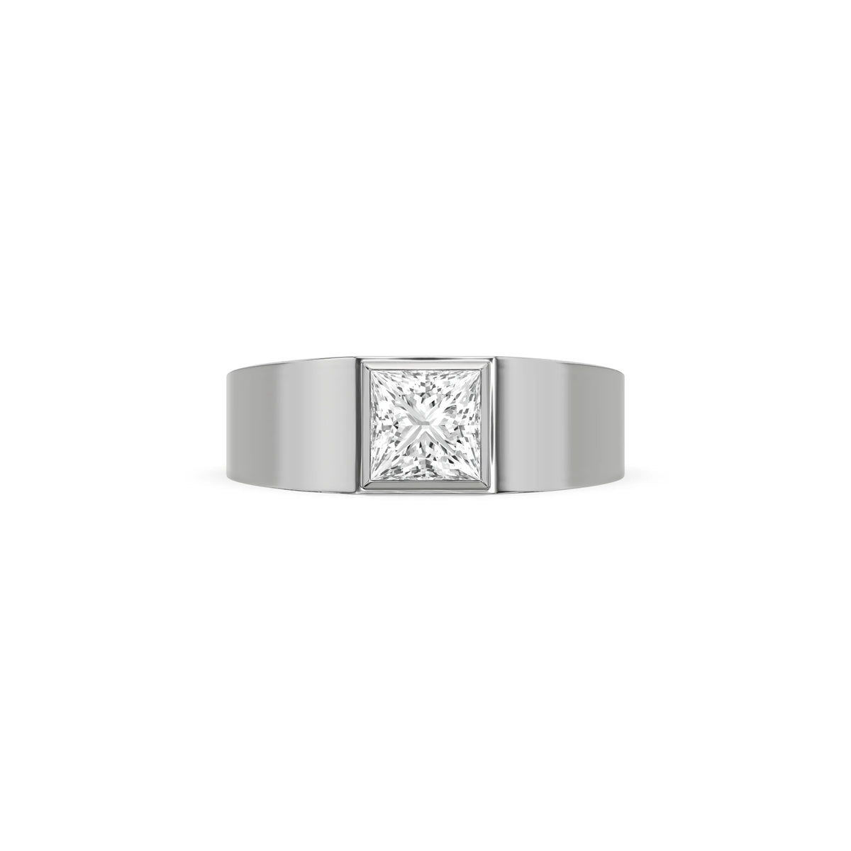 14K White Gold Mens Tiffany Princess Cut Solitaire Ring