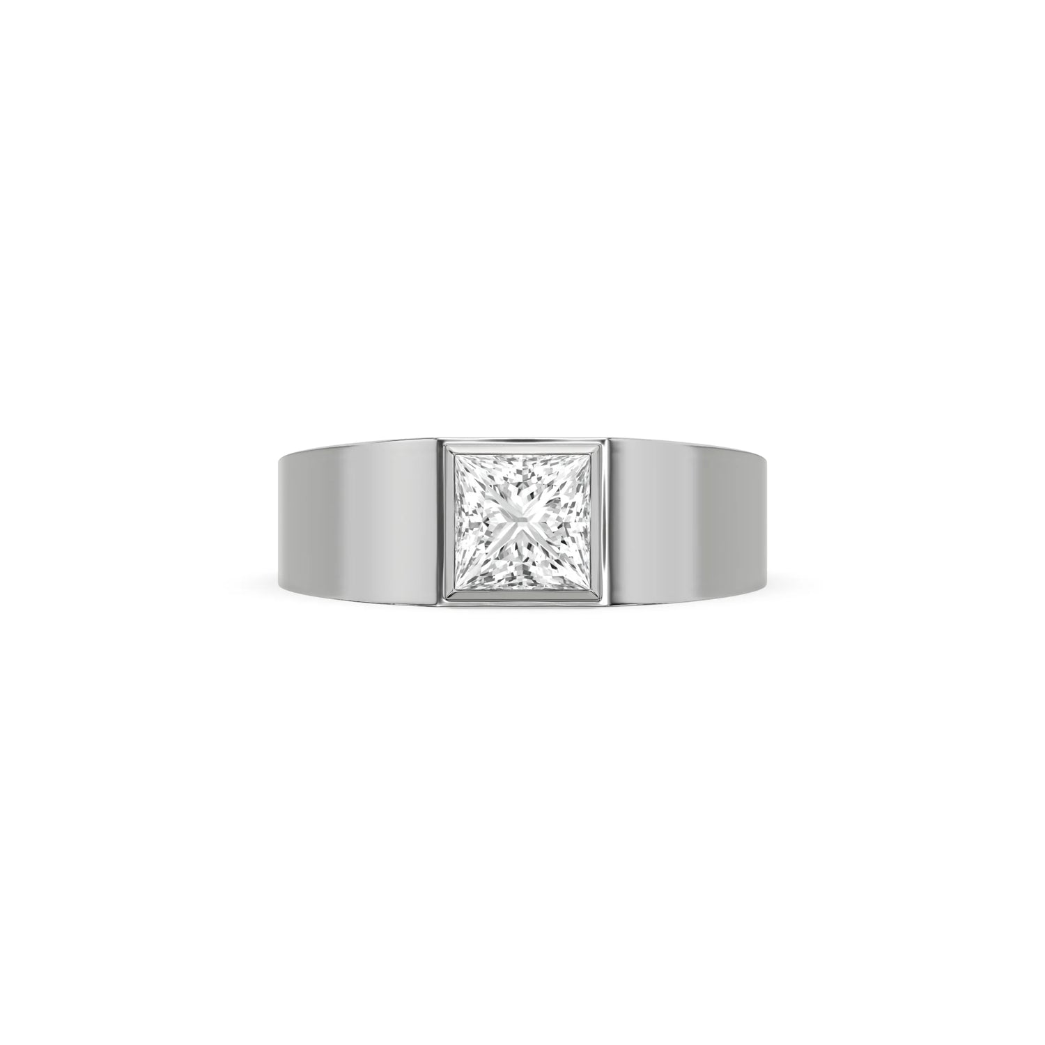 14K White Gold Mens Tiffany Princess Cut Solitaire Ring