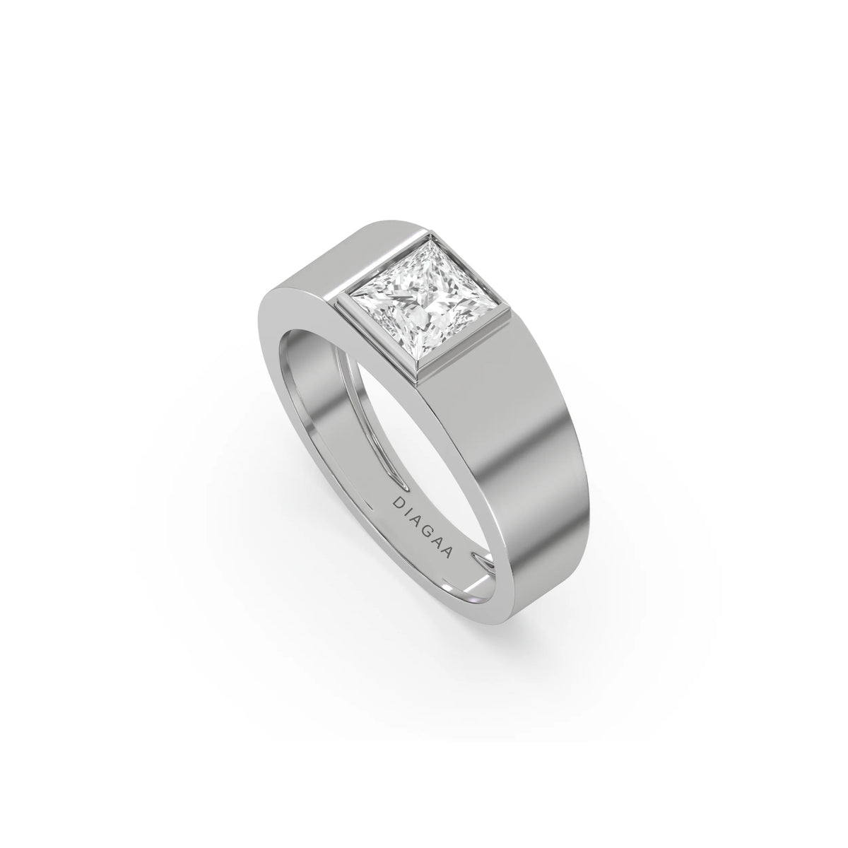 18K White Gold Mens Tiffany Princess Cut Solitaire Ring