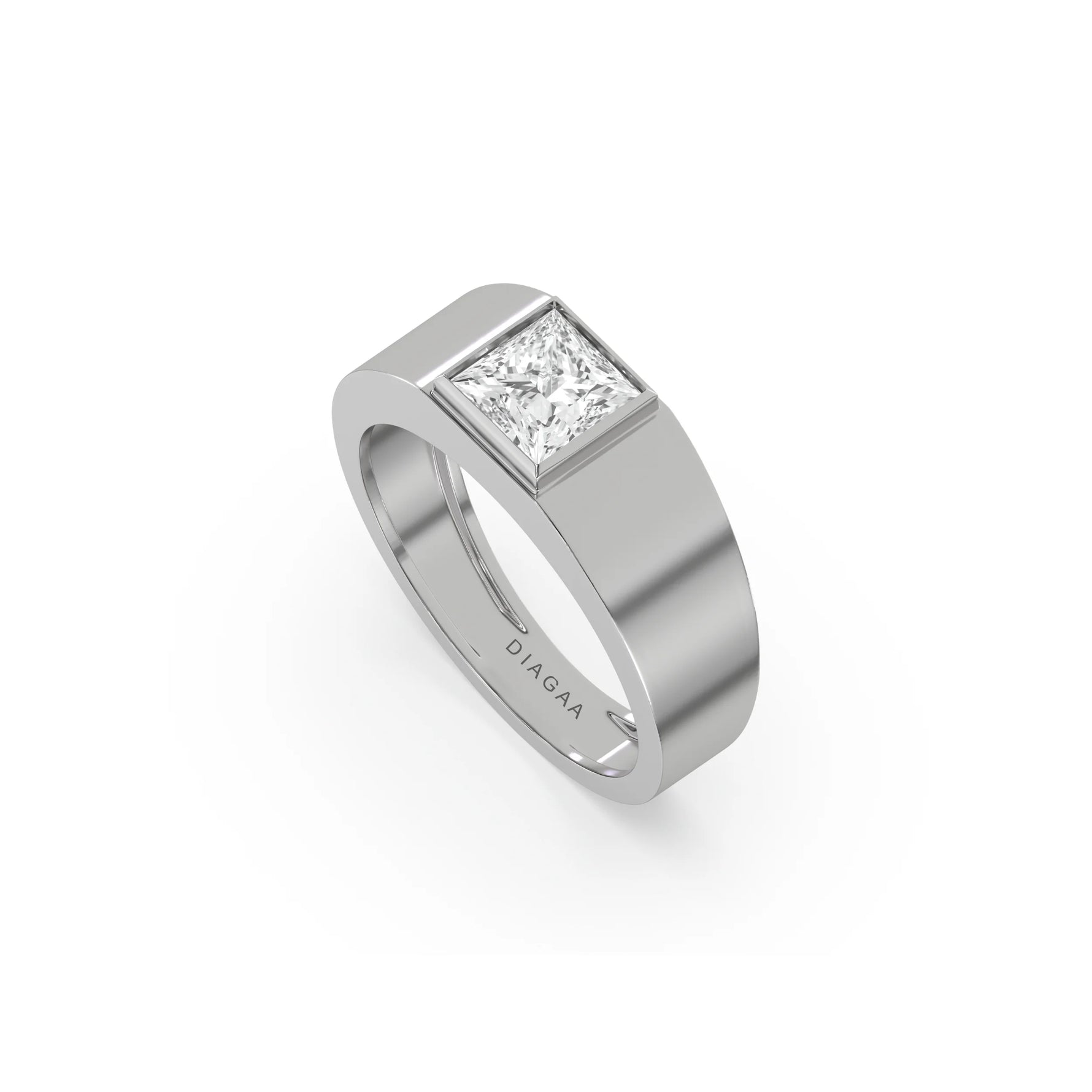 18K White Gold Mens Tiffany Princess Cut Solitaire Ring