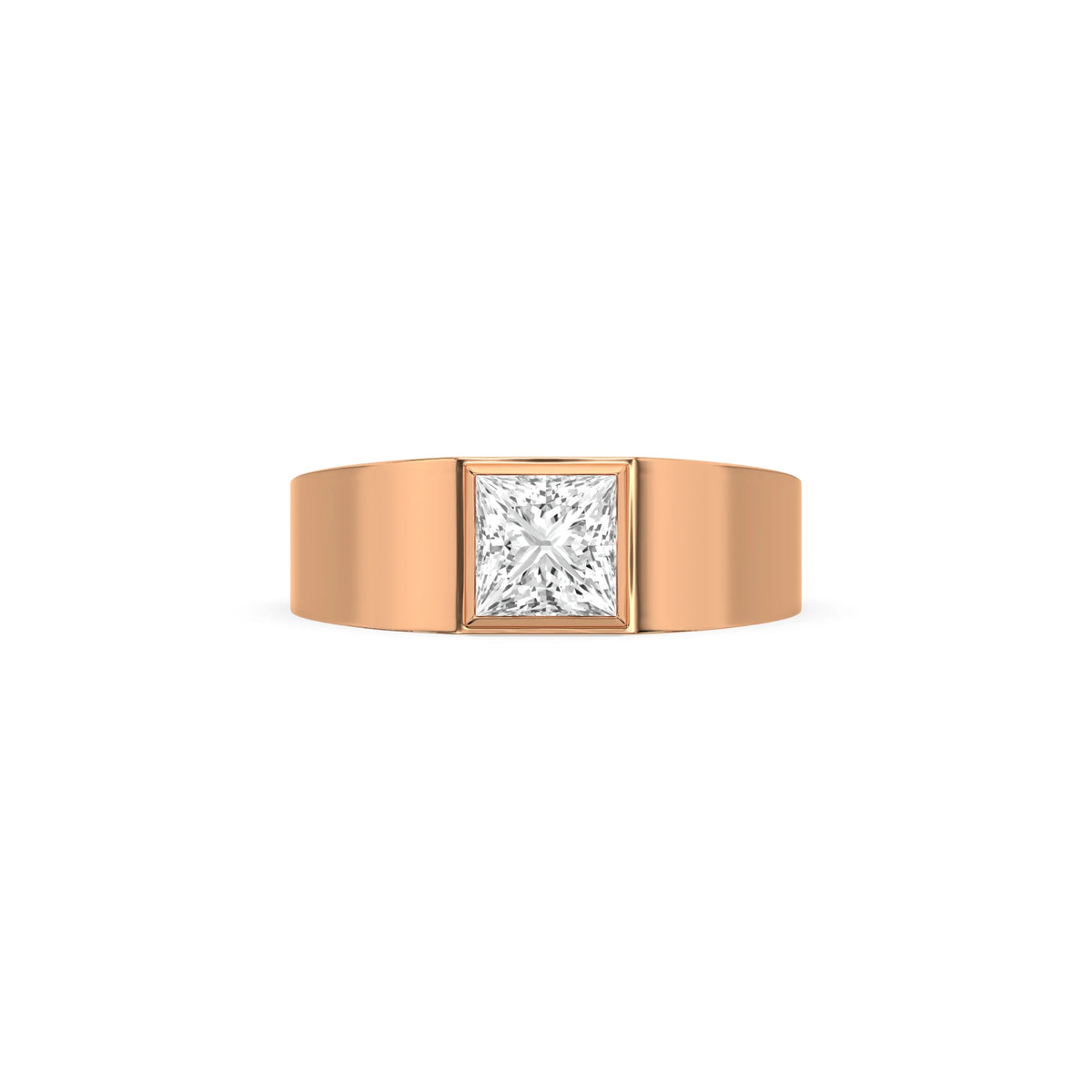 14K Rose Gold Mens Tiffany Princess Cut Solitaire Ring