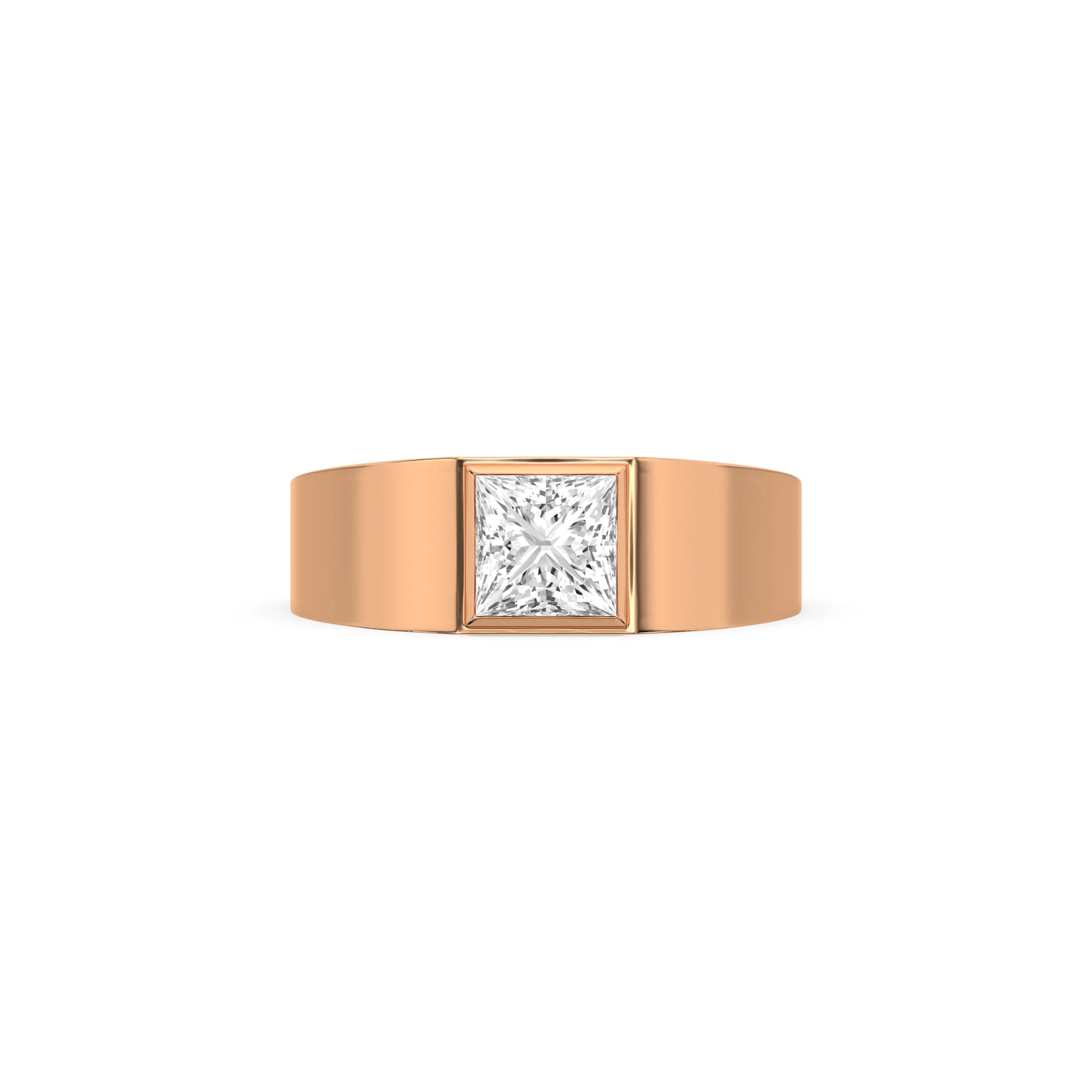 14K Rose Gold Mens Tiffany Princess Cut Solitaire Ring