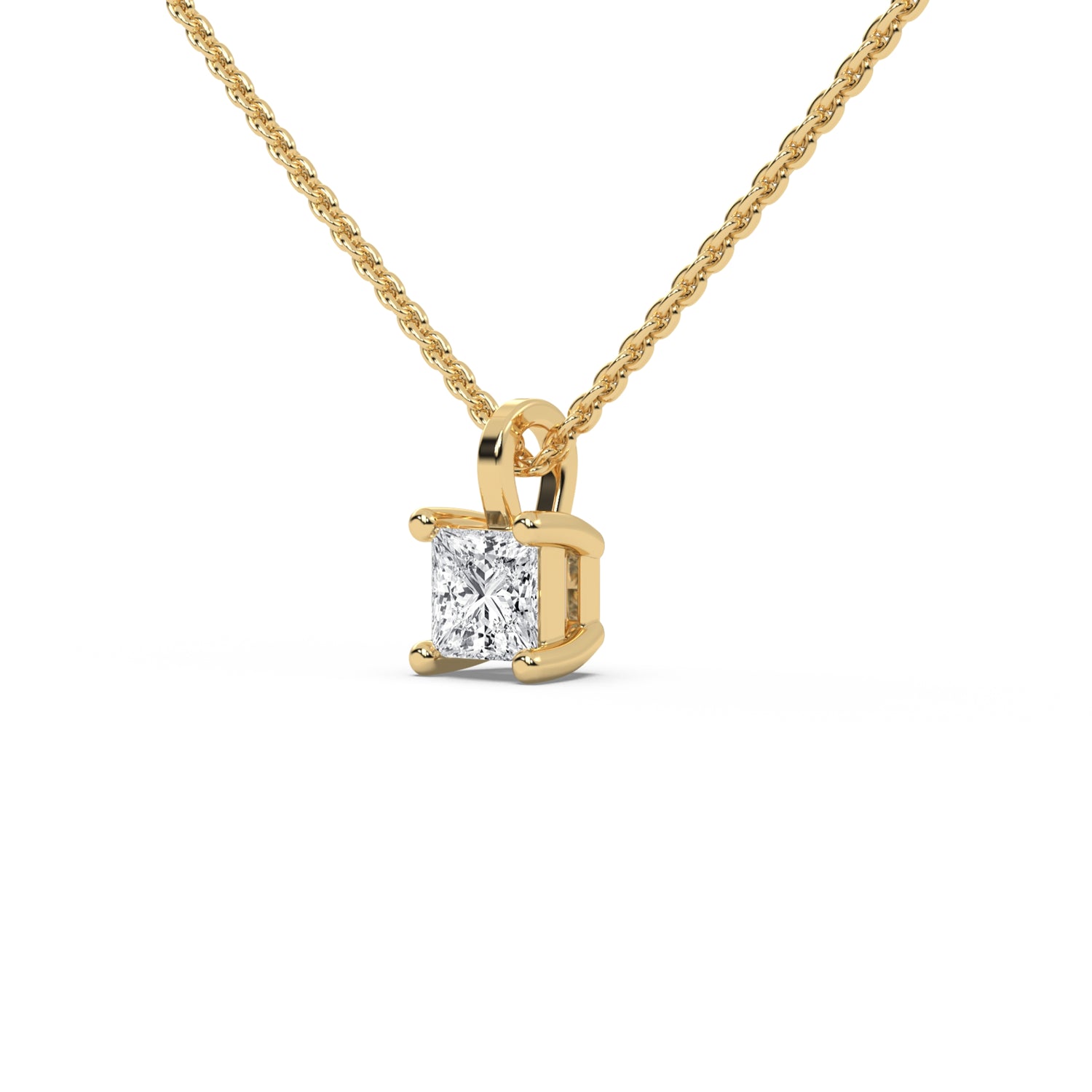 1 CT Natural Diamond Princess Cut Solitaire Necklace