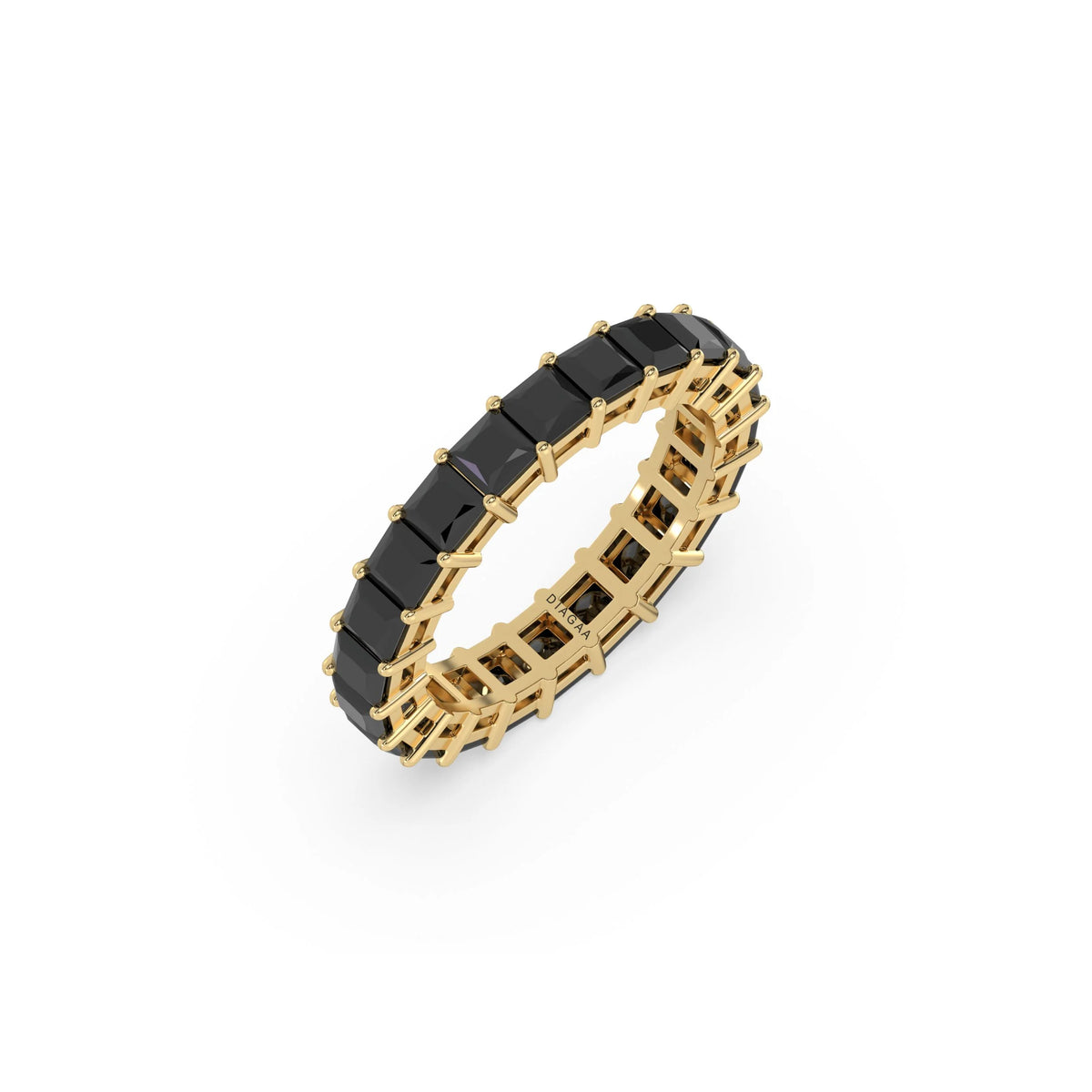 14K Yellow Gold Black Princess Diamond Eternity Ring