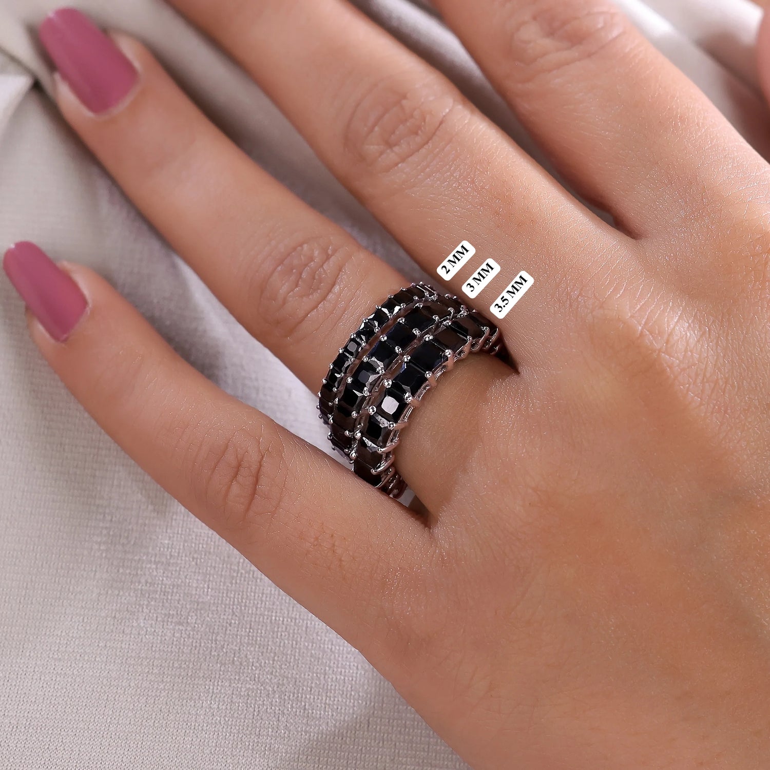 Princess Cut Black Natural Diamond Eternity Anniversary Band