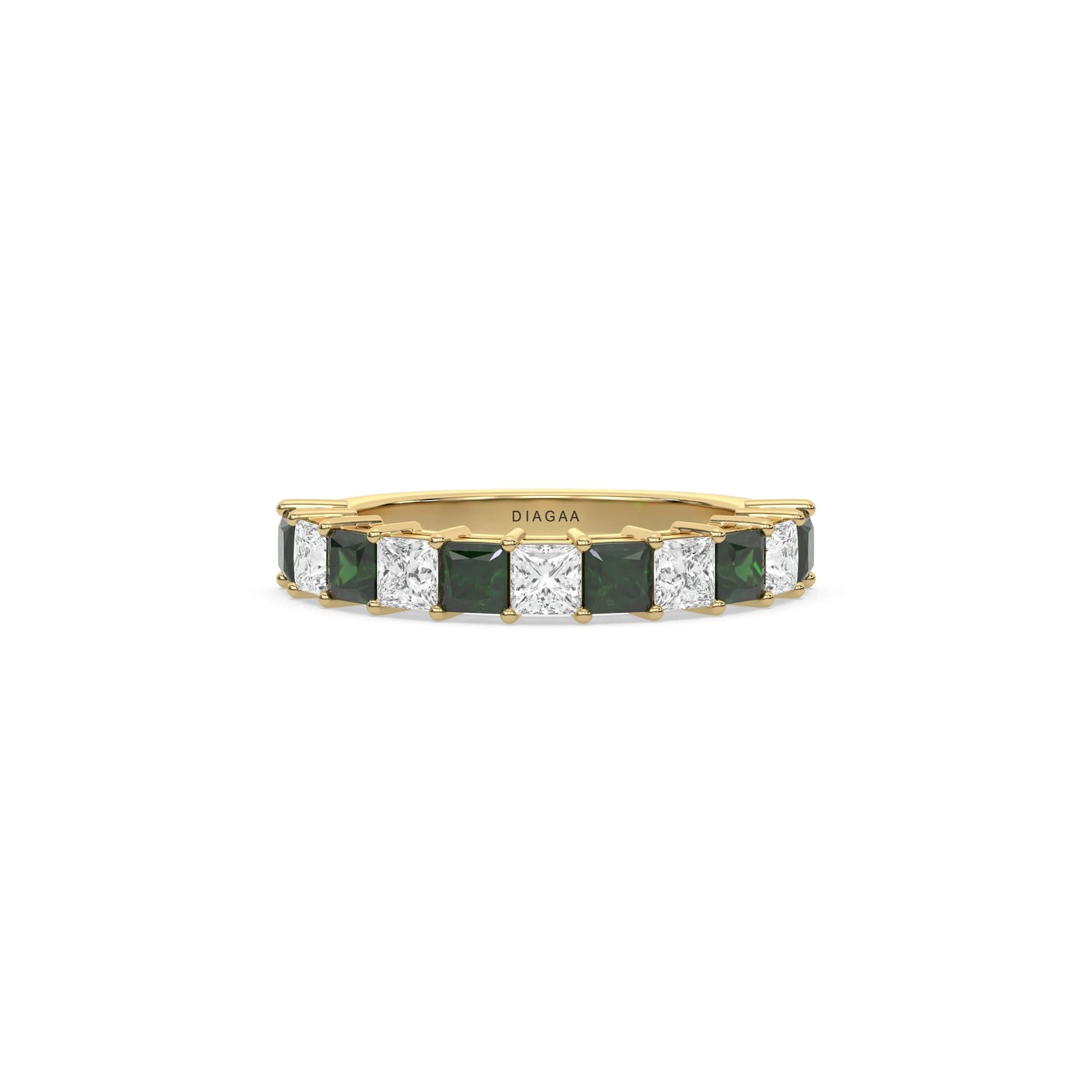 18K Yellow Gold Emerald and Diamond Eternity Ring