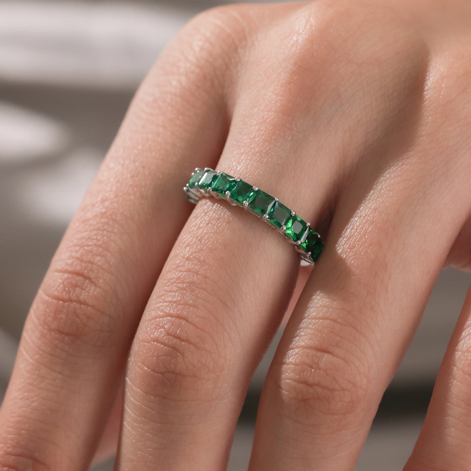 2.25 CT Princess Natural Emerald Eternity Ring