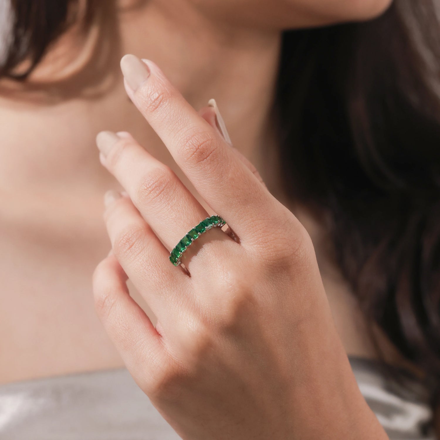 2.52 CT Princess Lab Emerald Half Eternity Ring