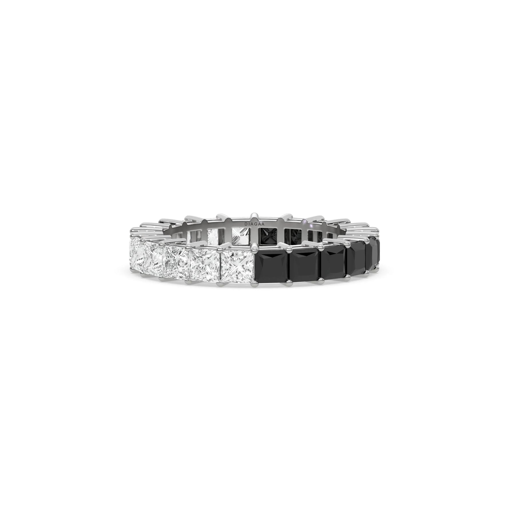 18K White Gold Princess Black And White Diamond Eternity Ring 