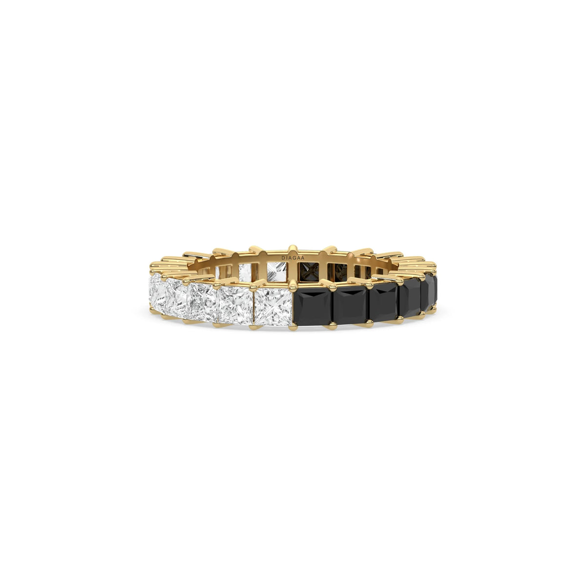 18K Yellow Gold Princess Black And White Diamond Eternity Ring 