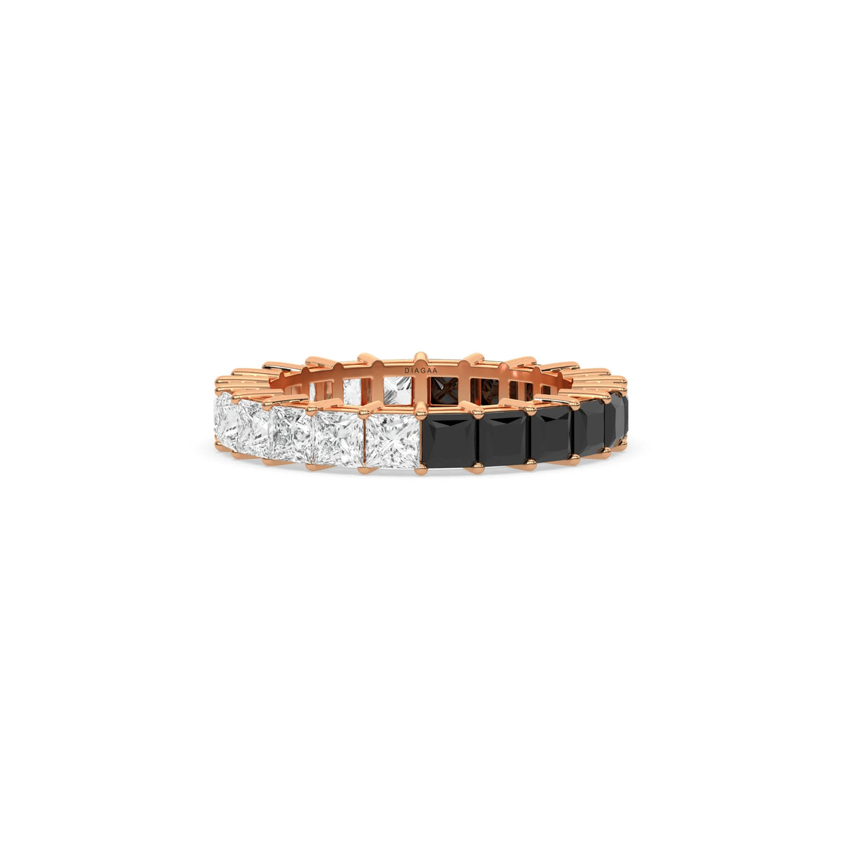 18K Rose Gold Princess Half Black And Half White Diamond Eternity Ring 