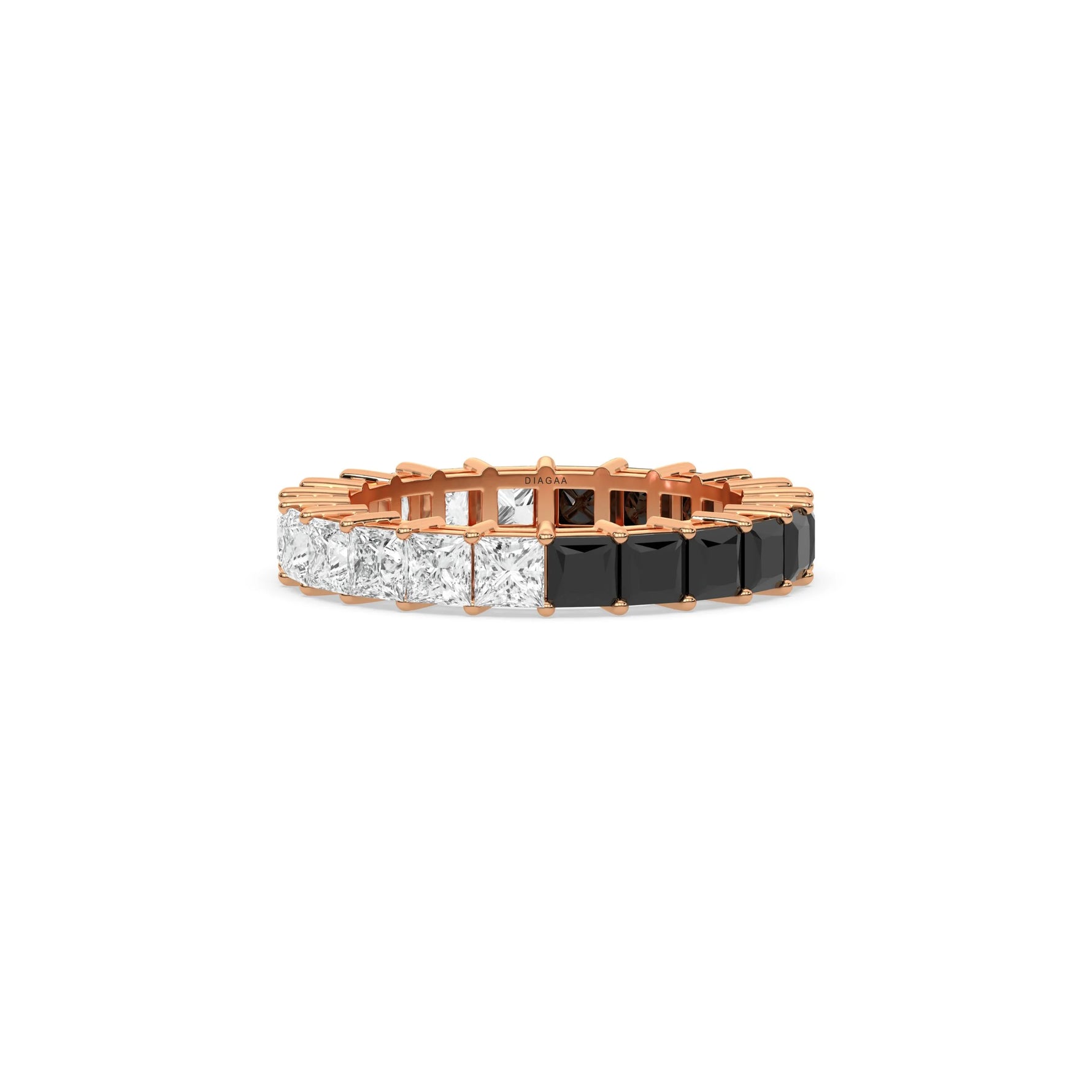 18K Rose Gold Princess Half Black And Half White Diamond Eternity Ring 