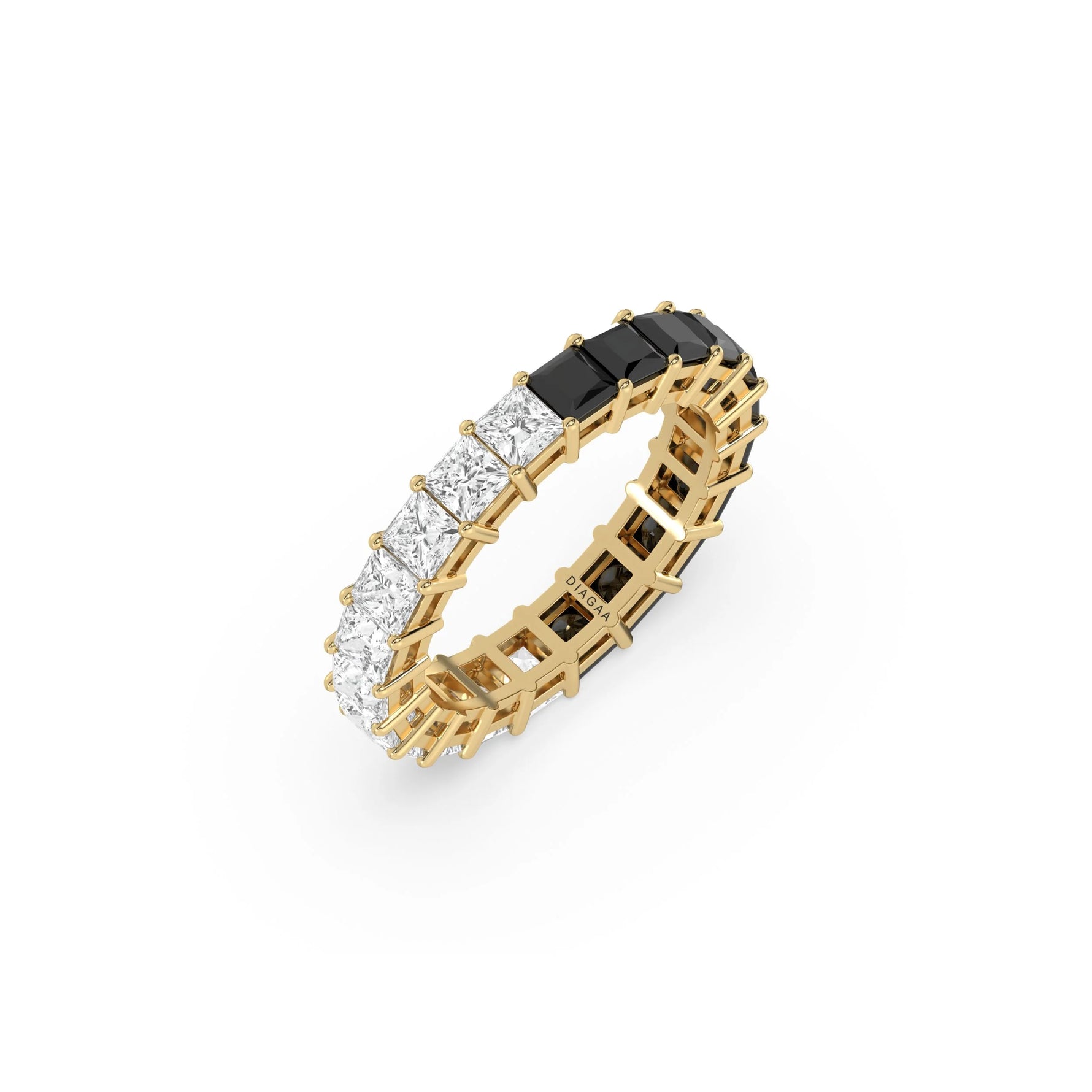 14K Princess Black And White Diamond Eternity Ring 