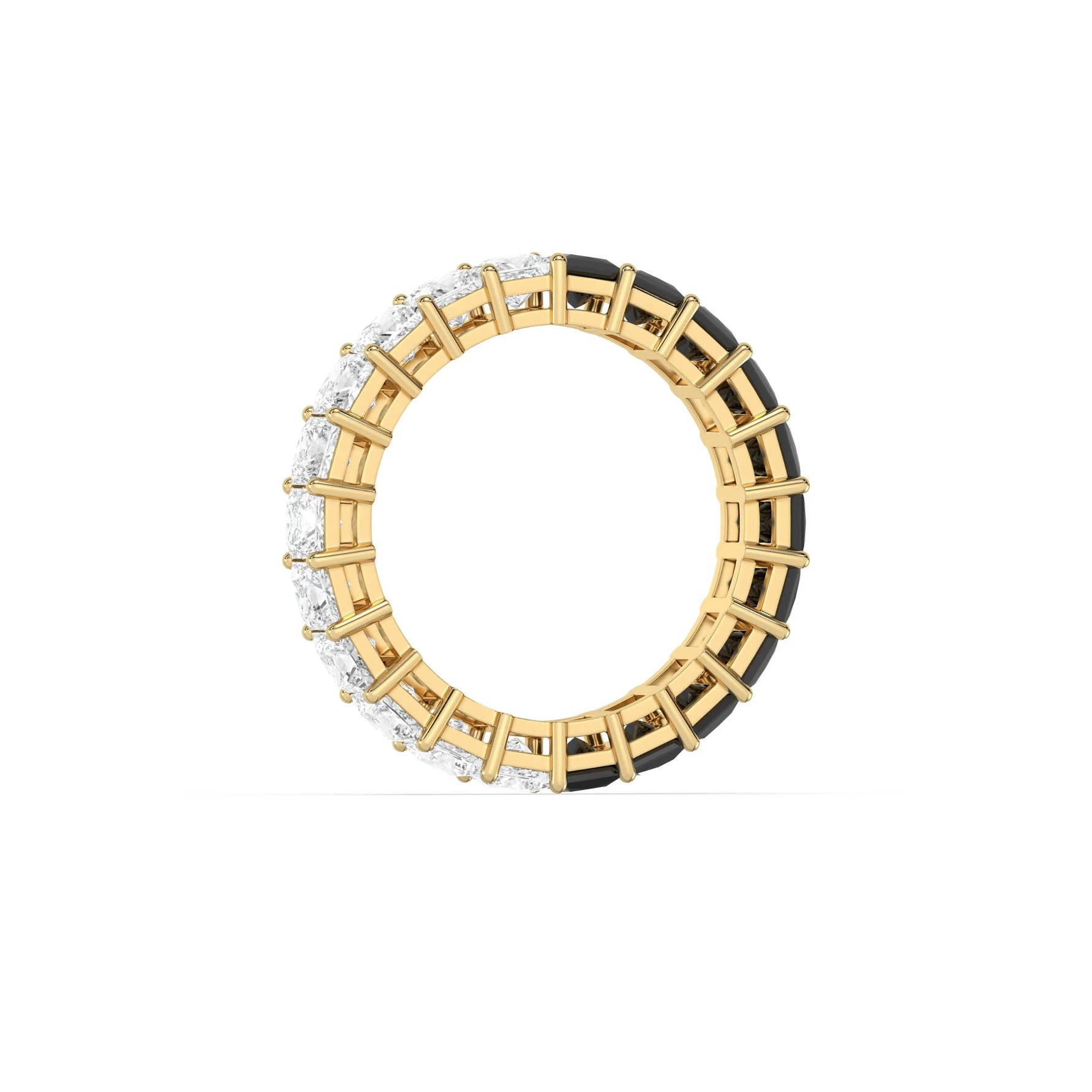 10K Yellow Gold Princess Black And White Diamond Full Eternity Ring 