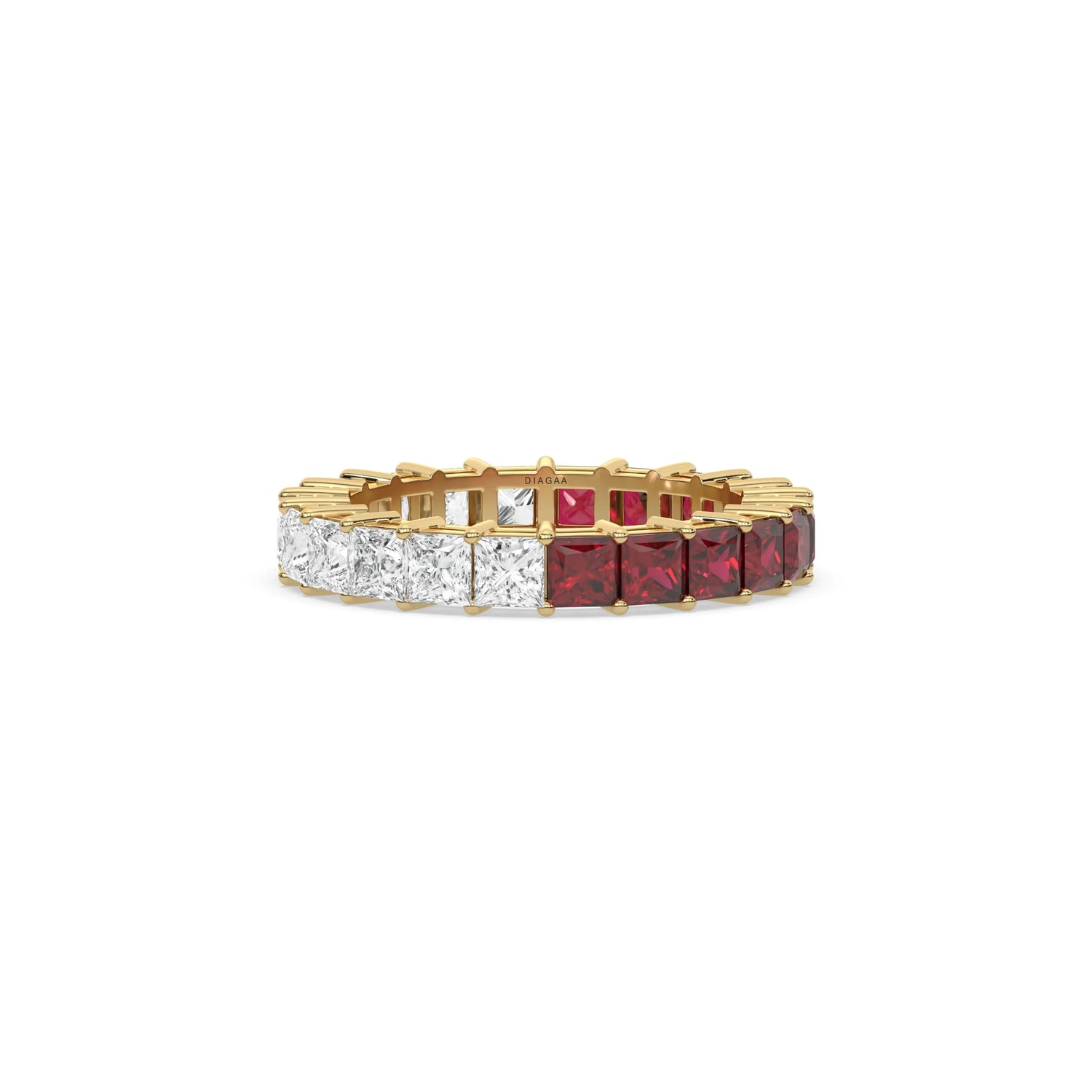 14K Yellow Gold Ruby Gemstone And Diamond Eternity Ring