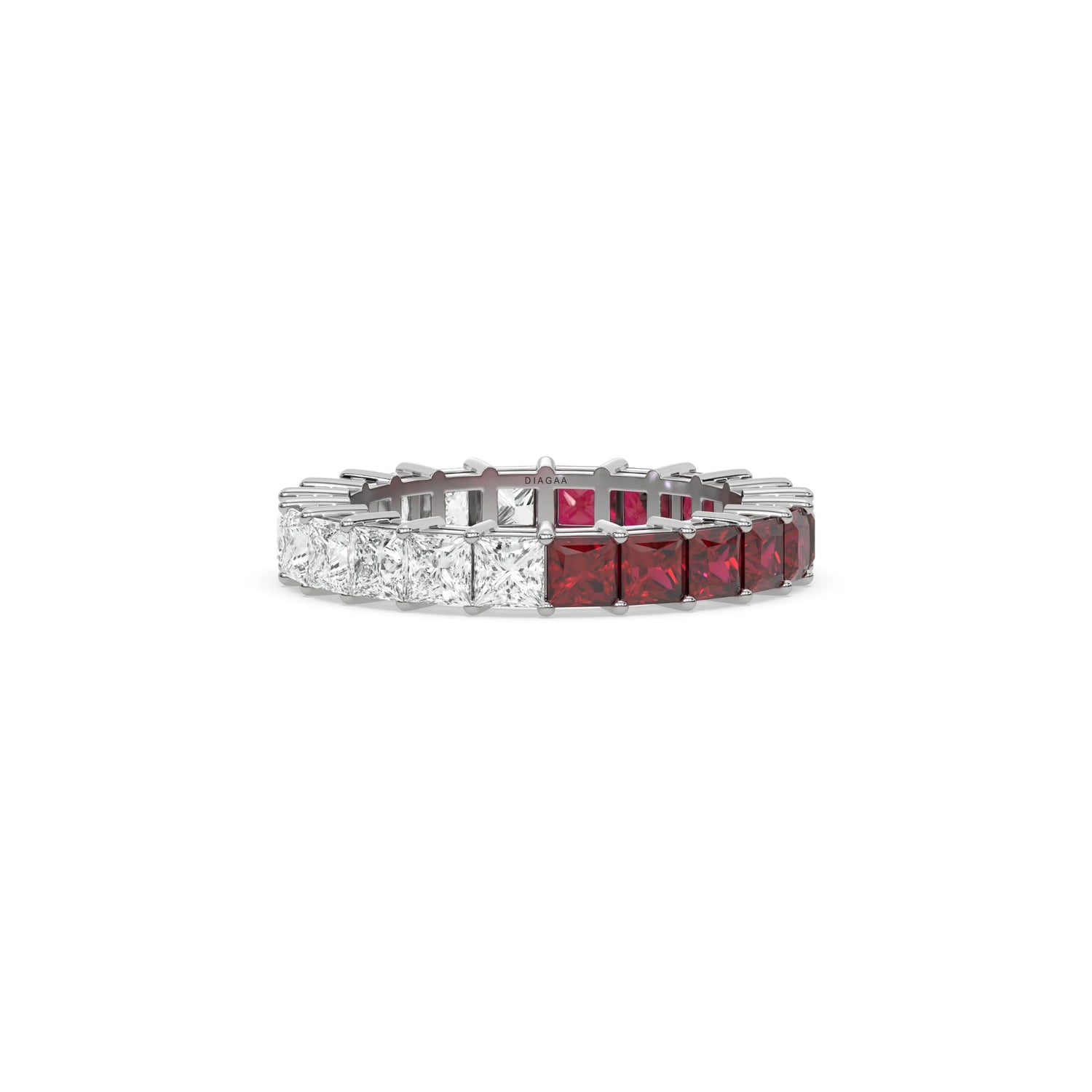 14K White Gold Ruby Gemstone And Diamond Eternity Ring