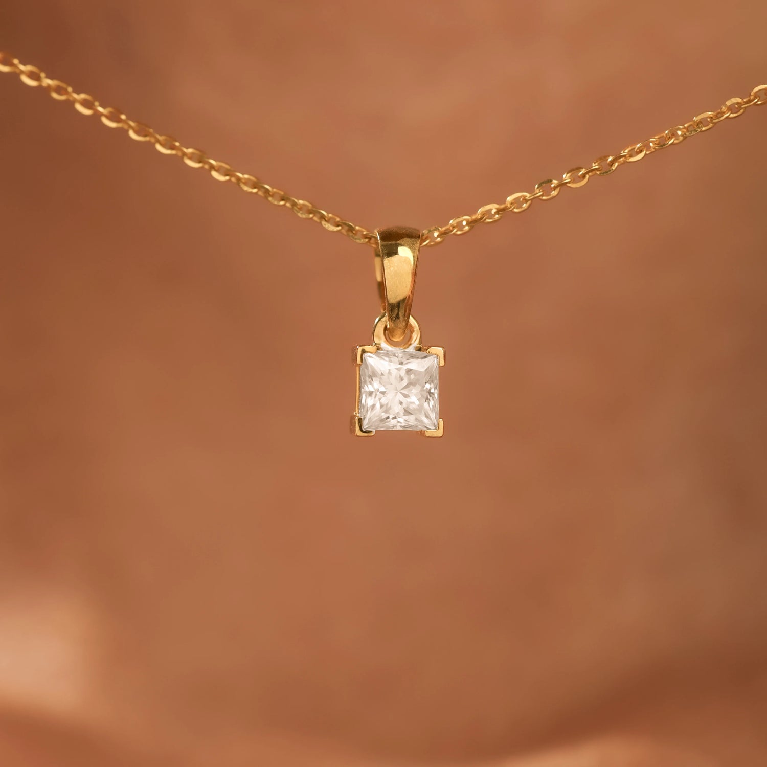 1 CT Natural Diamond Princess Solitaire Necklace