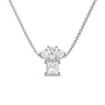 14K White Gold Pear, Princess and Baguette Diamond Necklace