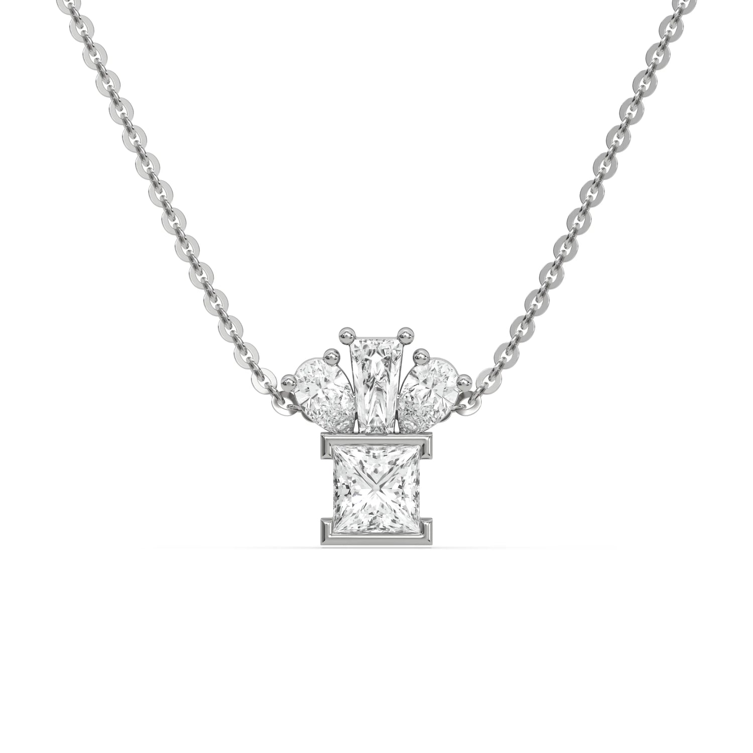 1.00 CT Natural Diamond Princess Cluster Necklace