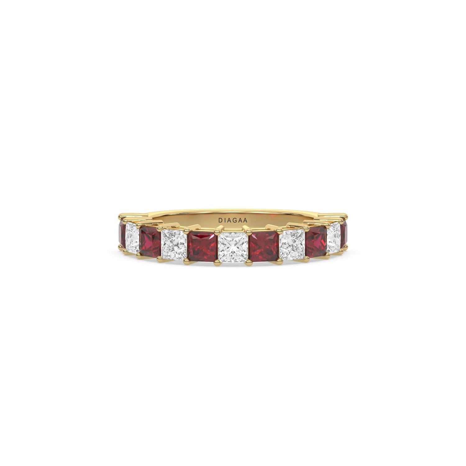 14K Yellow Gold Ruby Gemstone And Diamond Eternity Ring