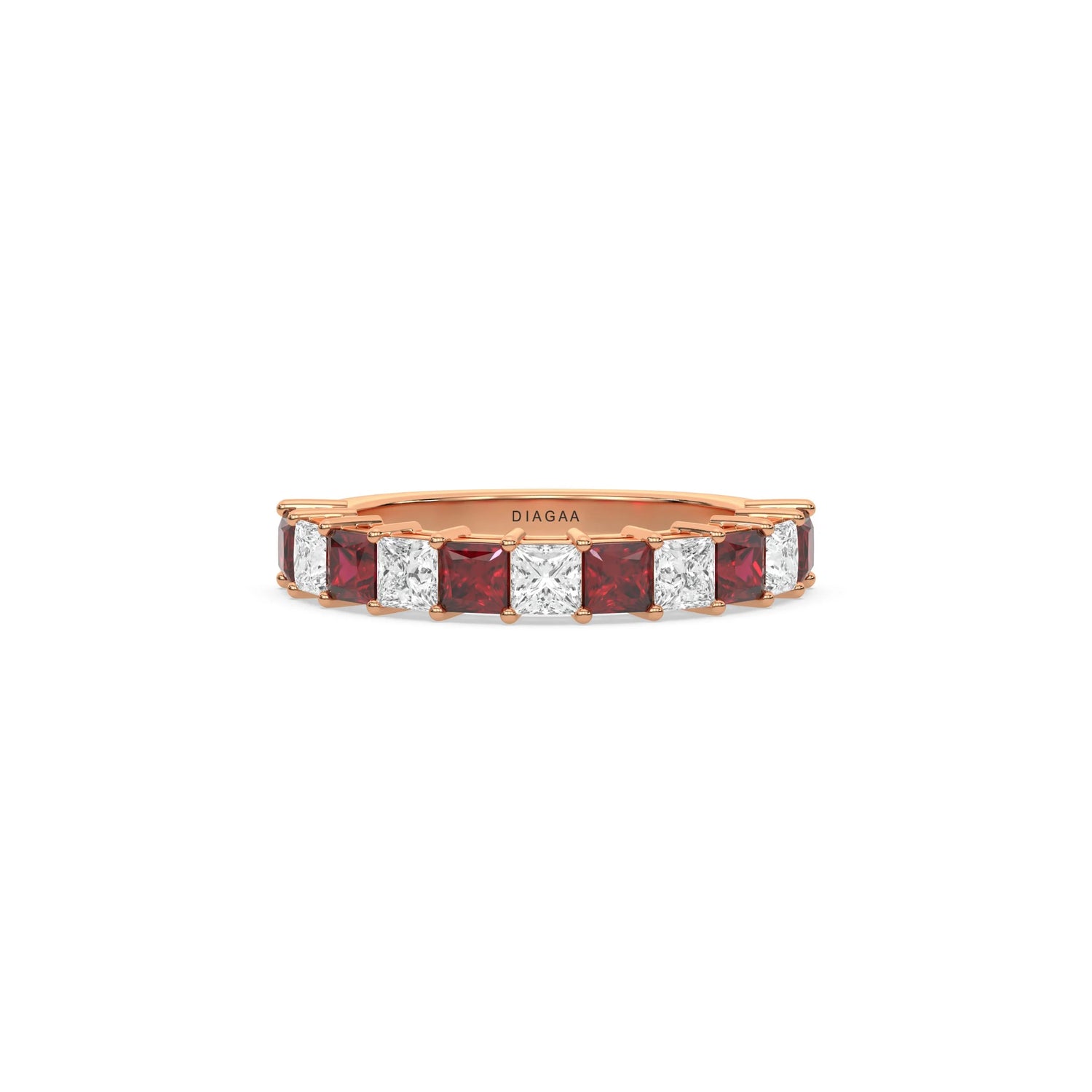 18K Rose Gold Ruby Gemstone And Diamond Eternity Ring