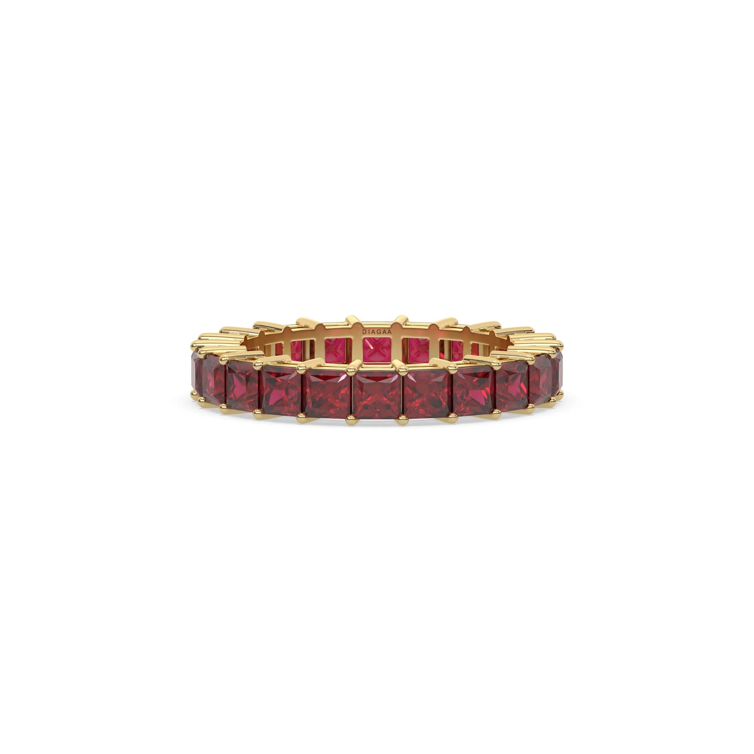 14K Yellow Gold Princess Ruby Gemstone Eternity Ring