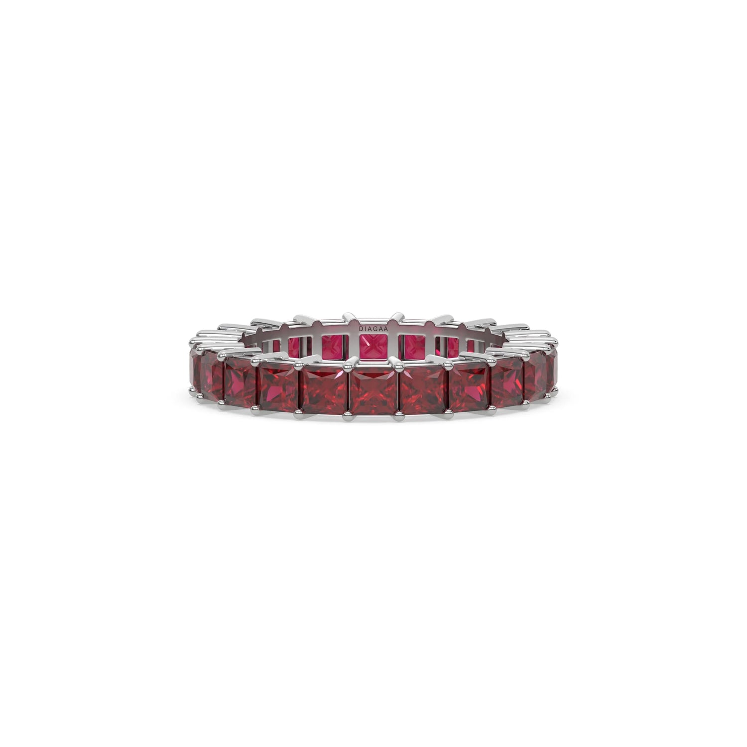 14K White Gold Princess Ruby Gemstone Eternity Ring