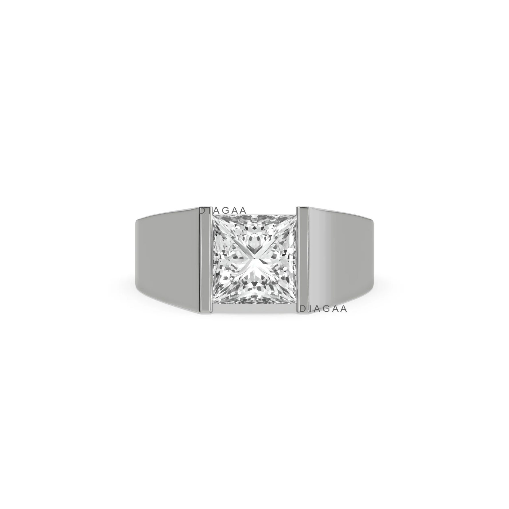14K White Gold Mens Princess Solitaire Engagement Ring