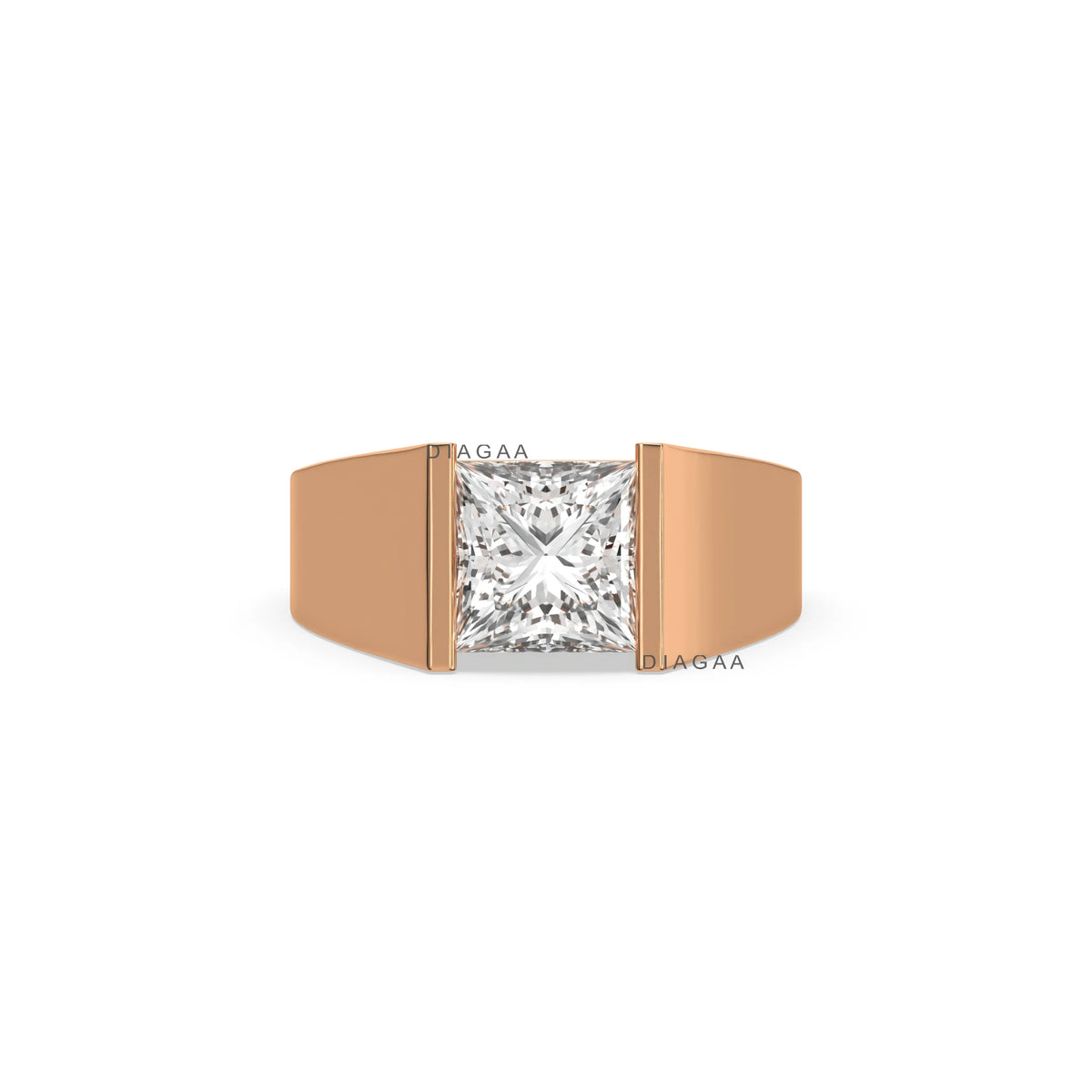 14K Rose Gold Mens Princess Solitaire Engagement Ring