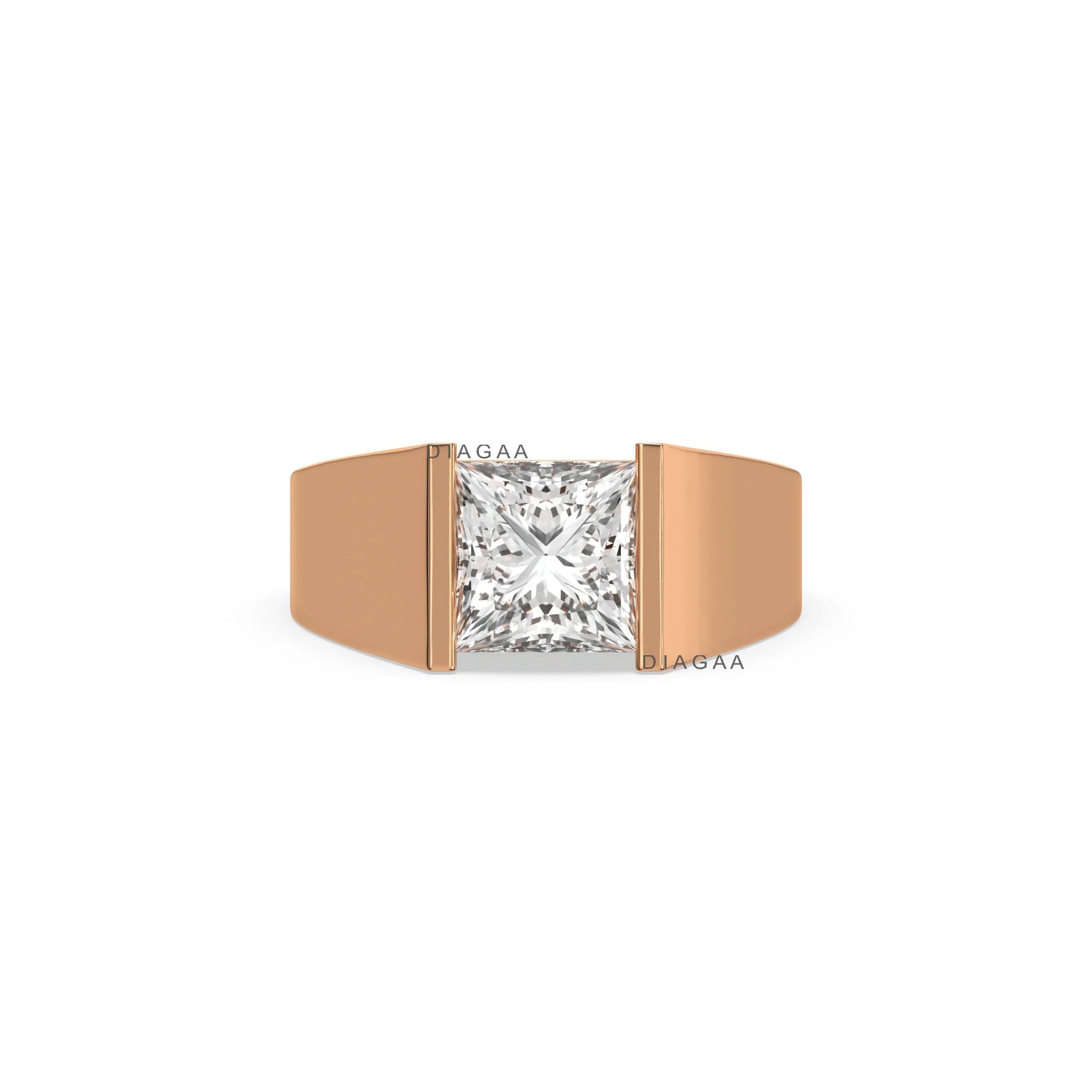 14K Rose Gold Mens Princess Solitaire Engagement Ring