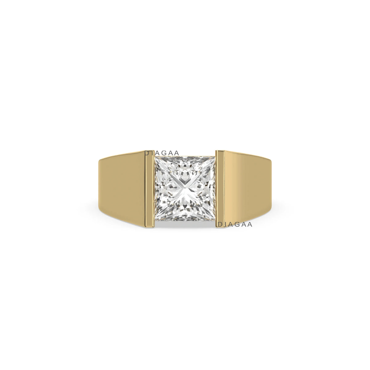 14K Yellow Gold Mens Princess Solitaire Engagement Ring