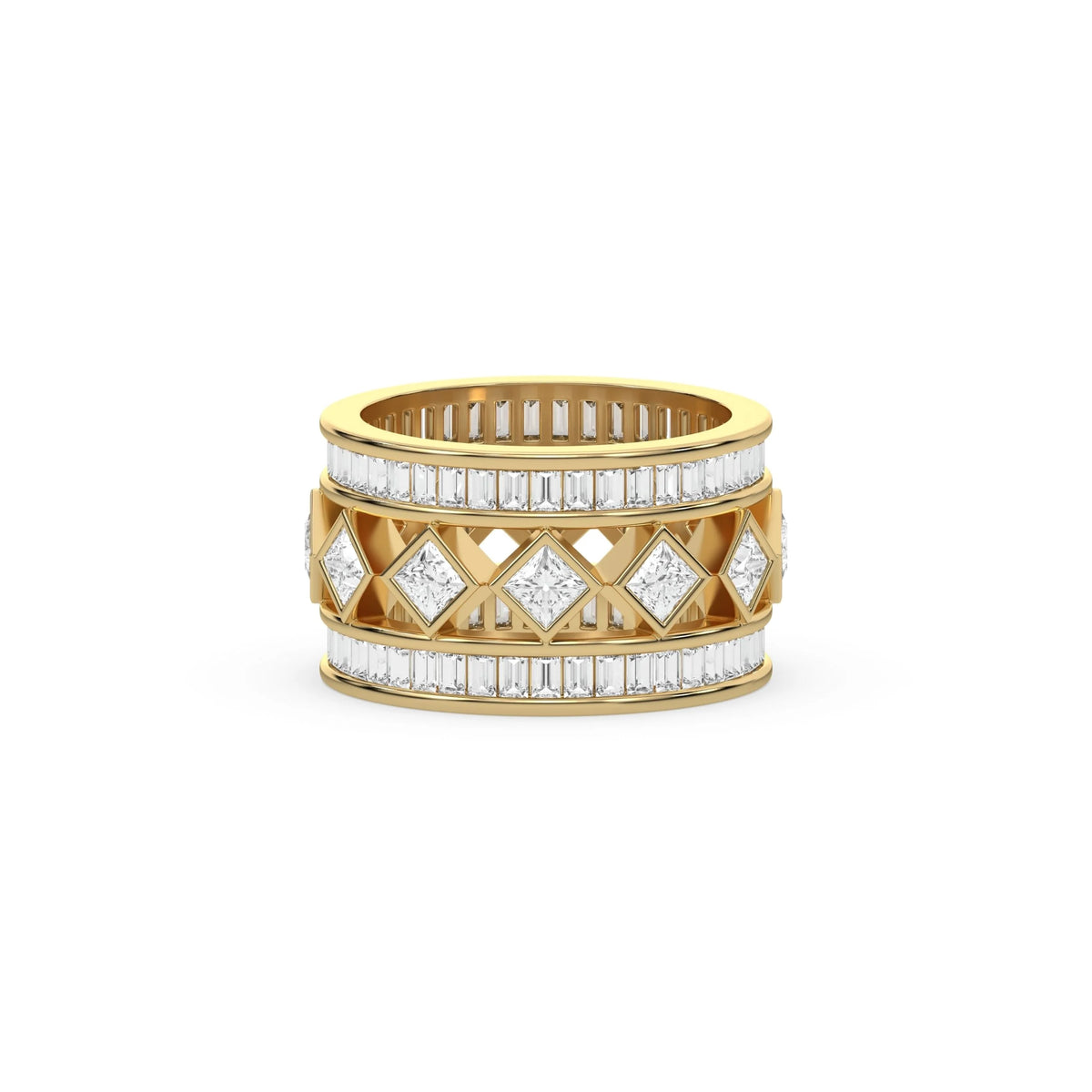 14K Yellow Gold Mens Princess and Baguette Diamond Ring