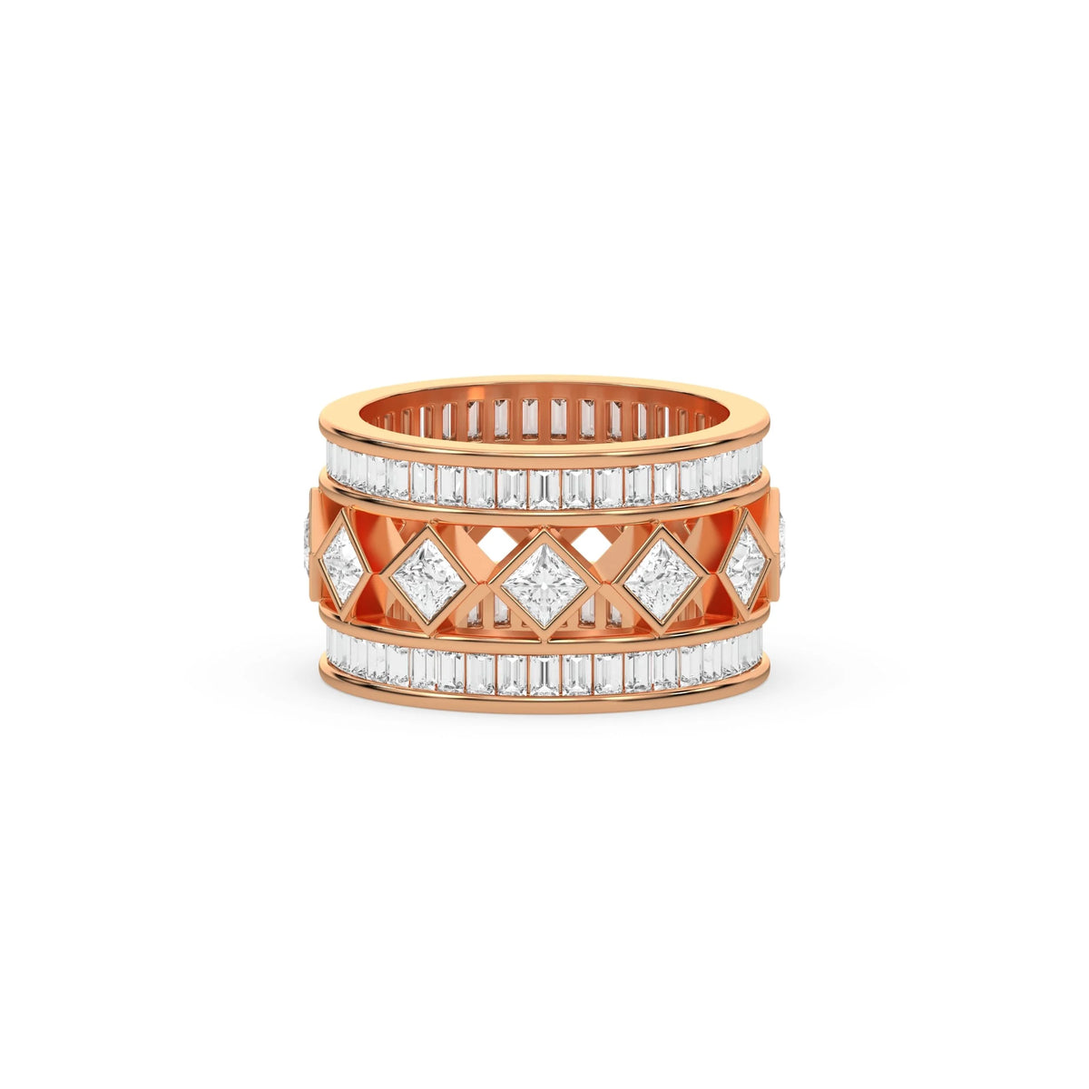 14K Yellow Gold Mens Princess and Baguette Diamond Ring