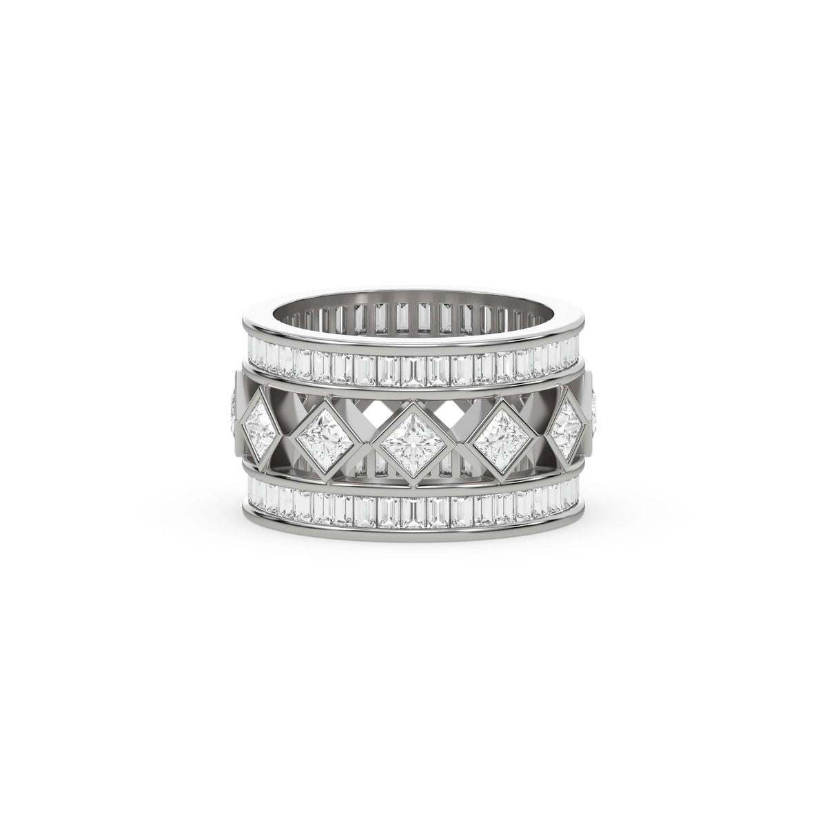 14K White Gold Mens Princess and Baguette Diamond Ring