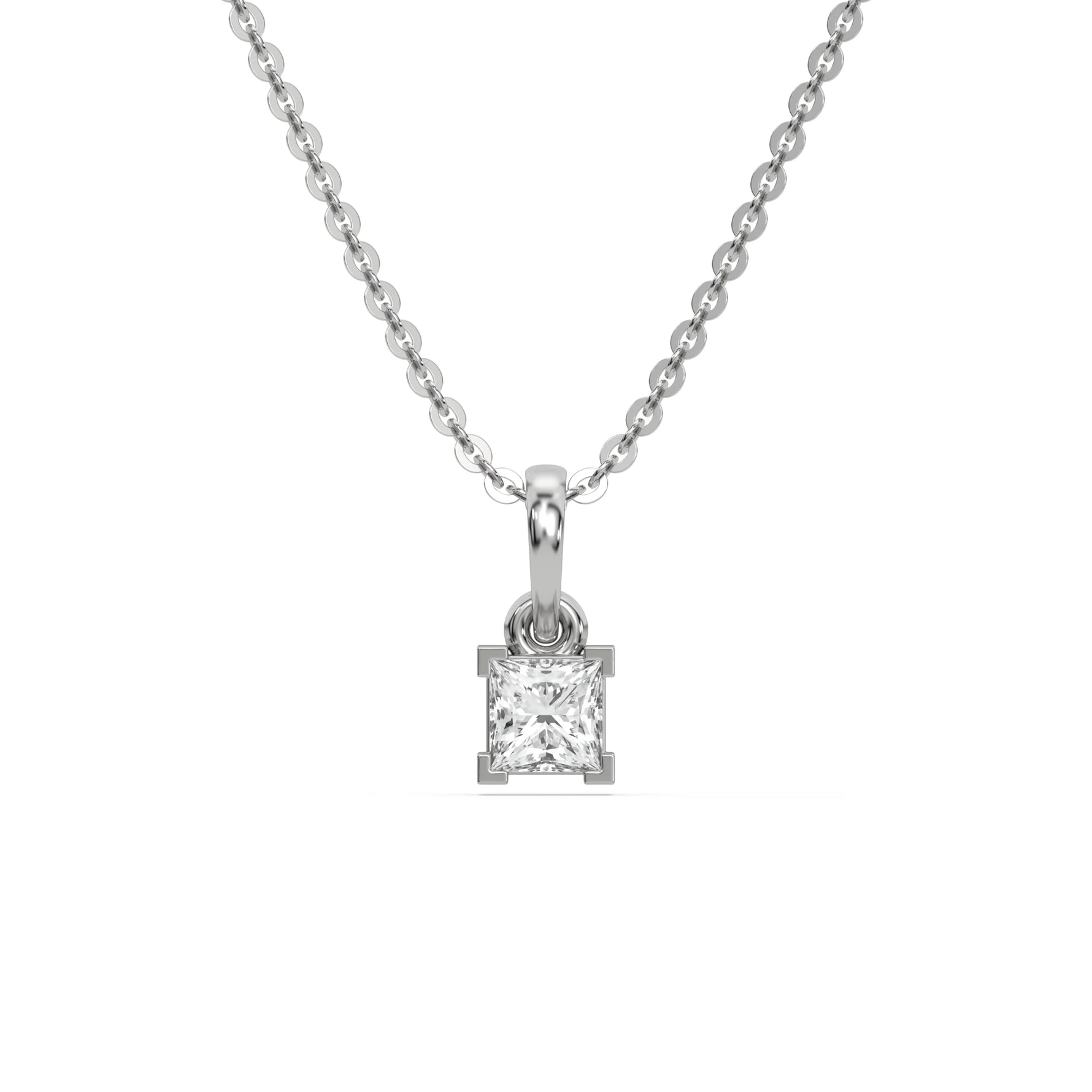 18K White Gold Princess Solitaire Diamond Necklace