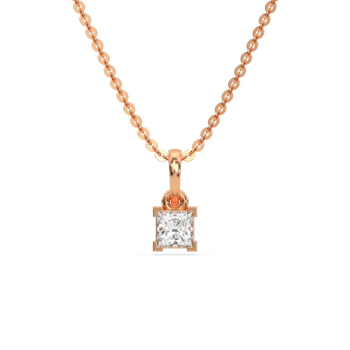 18K Rose Gold Princess Solitaire Diamond Necklace