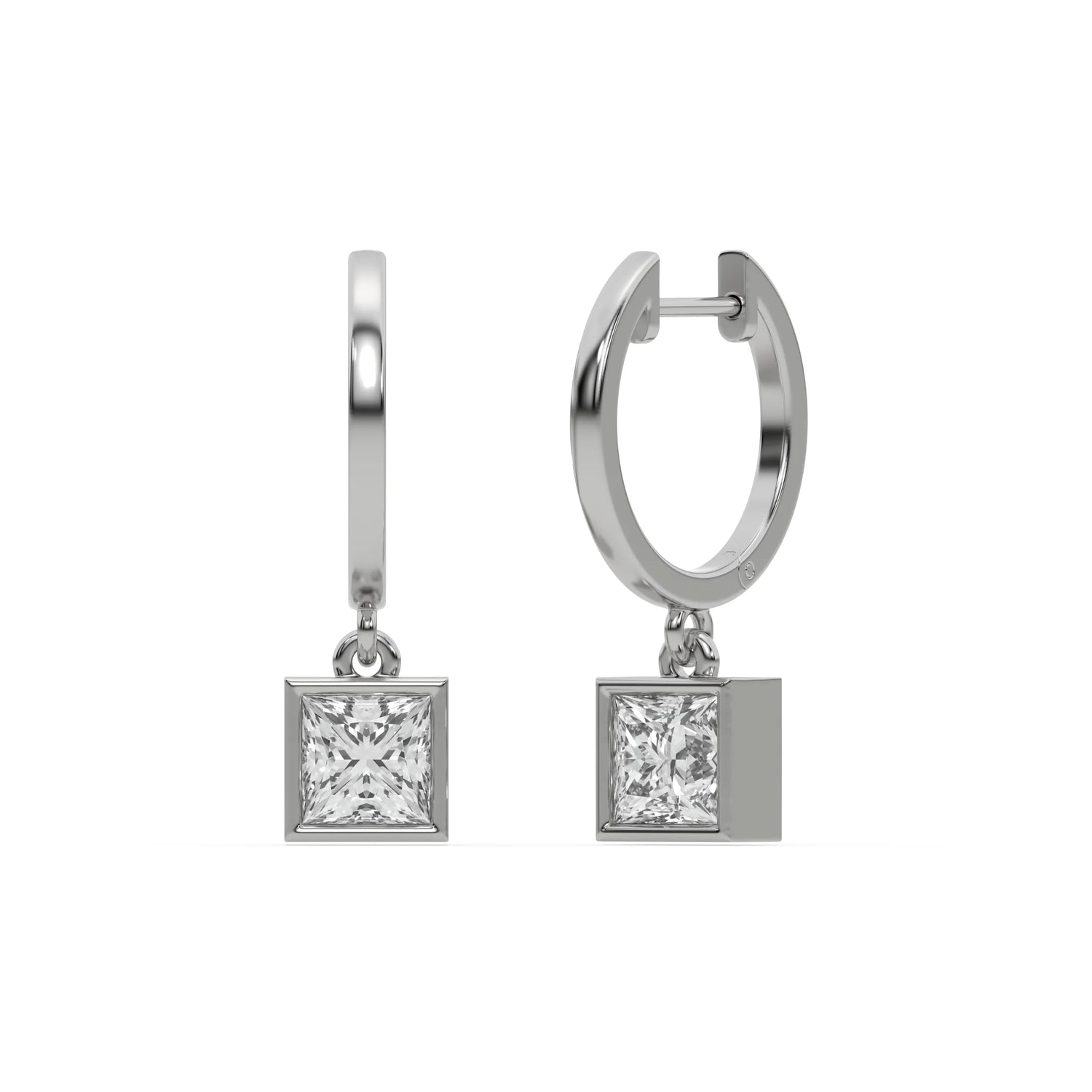 0.20 CT Men Lab Diamond Princess Dangling Hoop Earrings