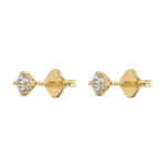 This yellow gold pair feature a classic round solitaire diamond in a four prong setting in side view