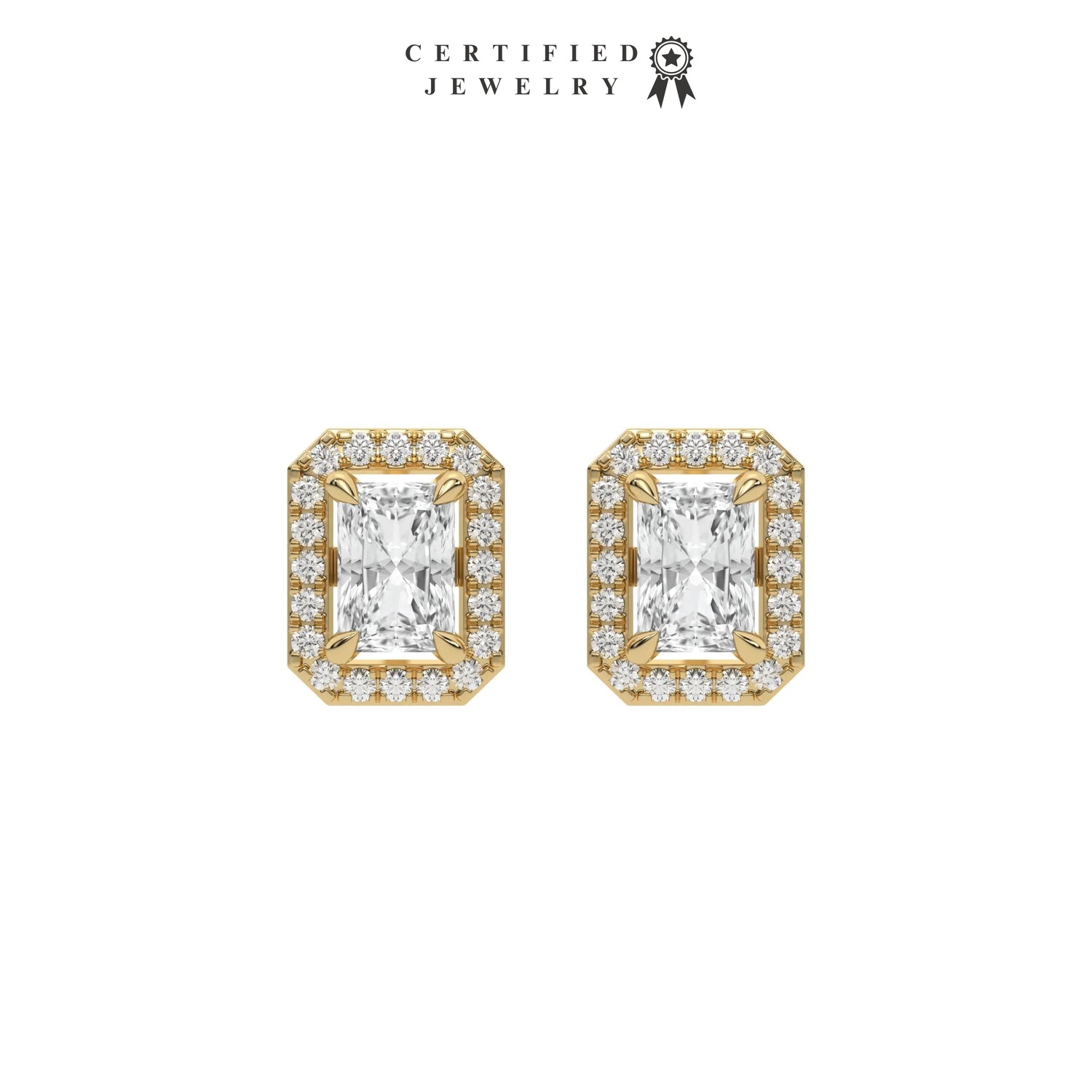 2 CT Lab Diamond Radiant Cut Halo Studs Earrings