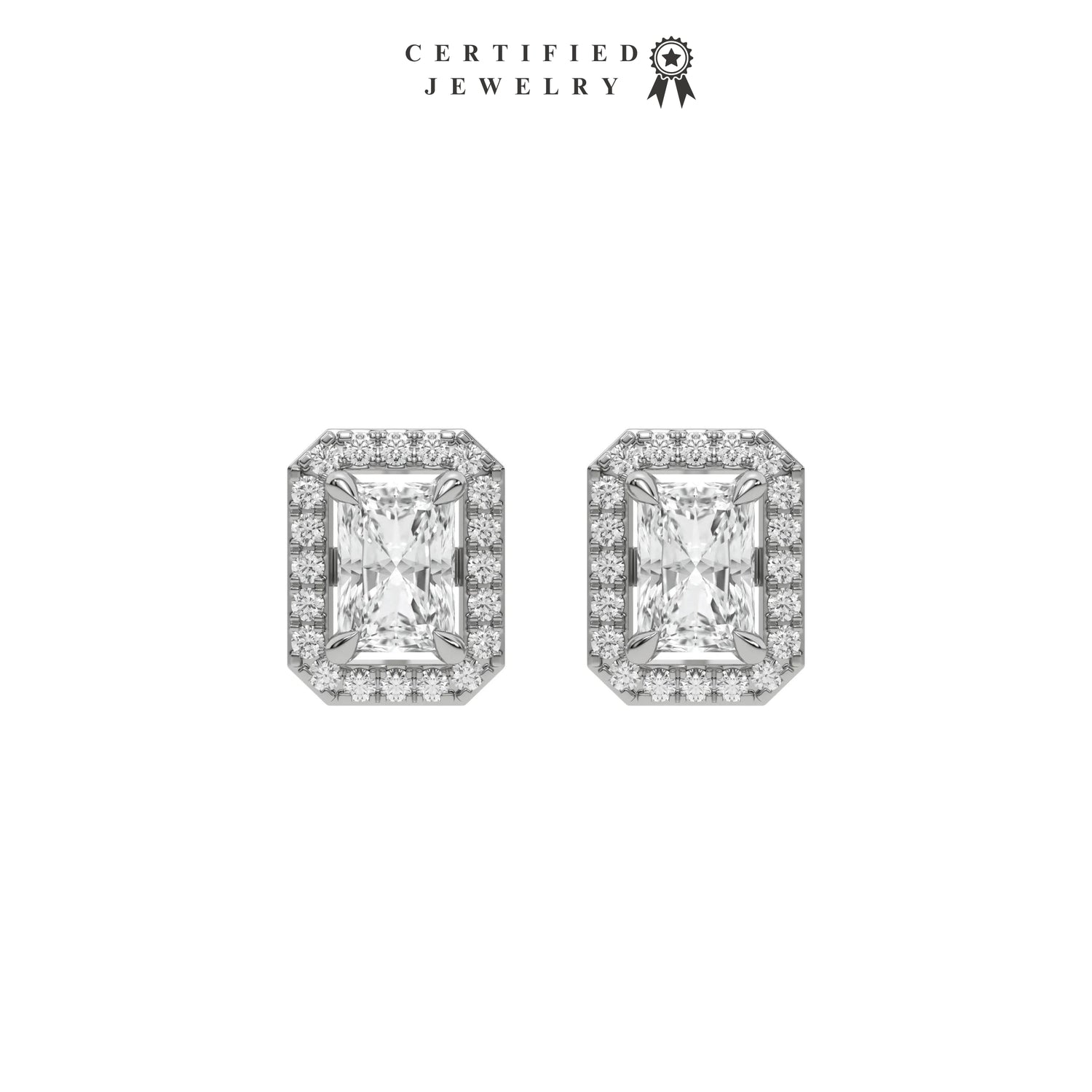 2 CT Natural Diamond Radiant Cut Halo Earrings