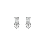 14k white gold natural radiant and round cut diamond cluster stud earrings set in prong setting.